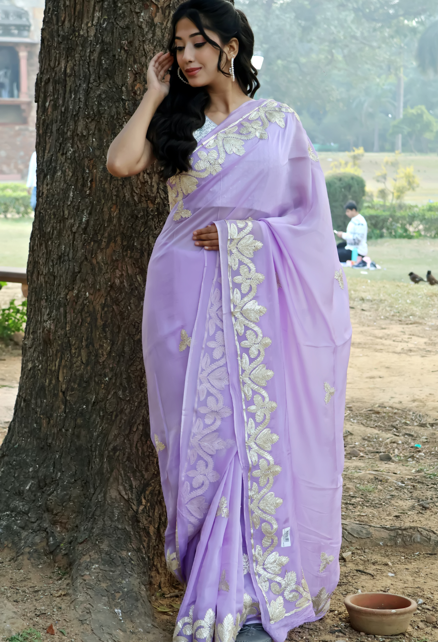 Lavender Pearl Silk Saree