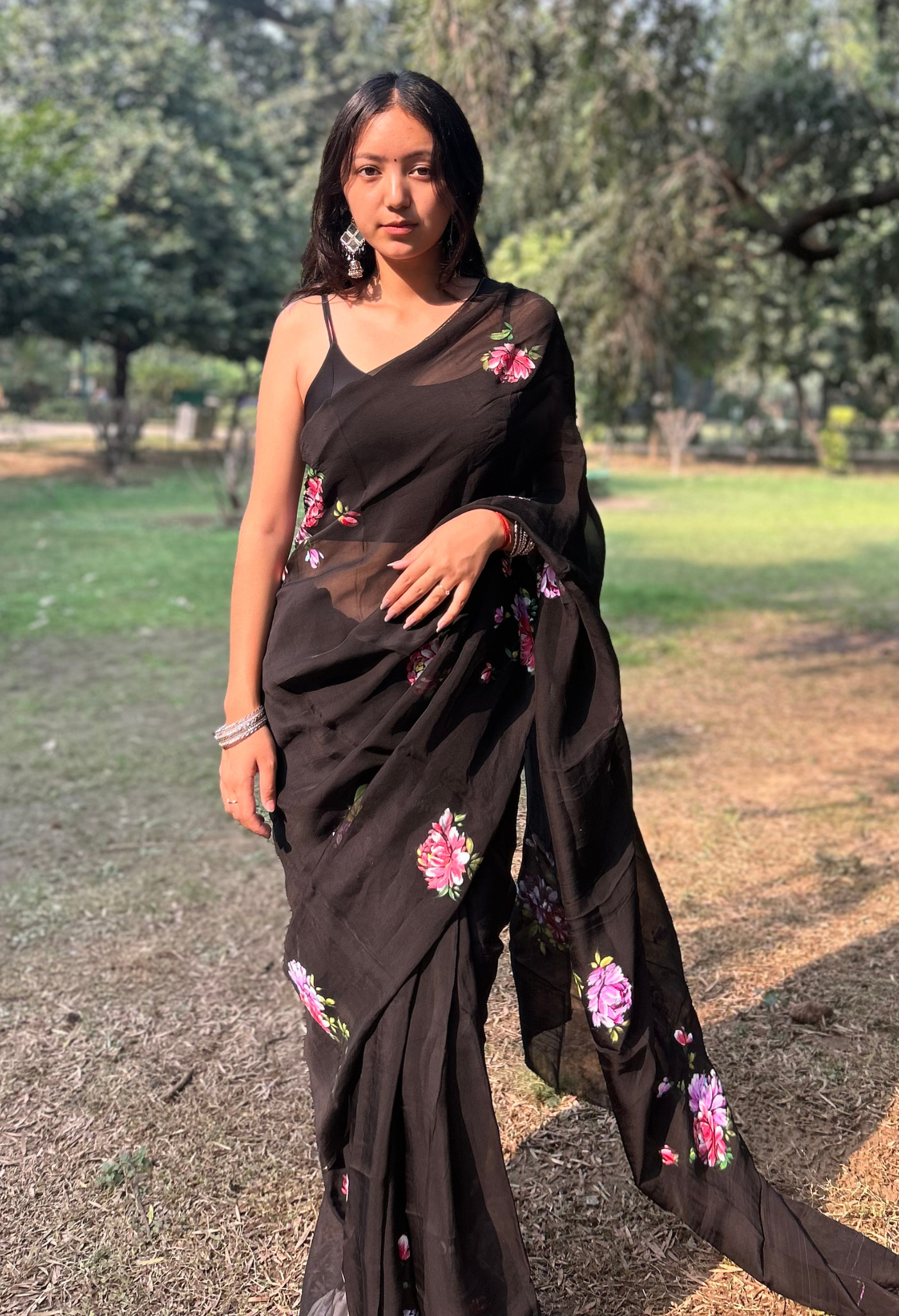 Midnight Ebony Hand Painted Saree