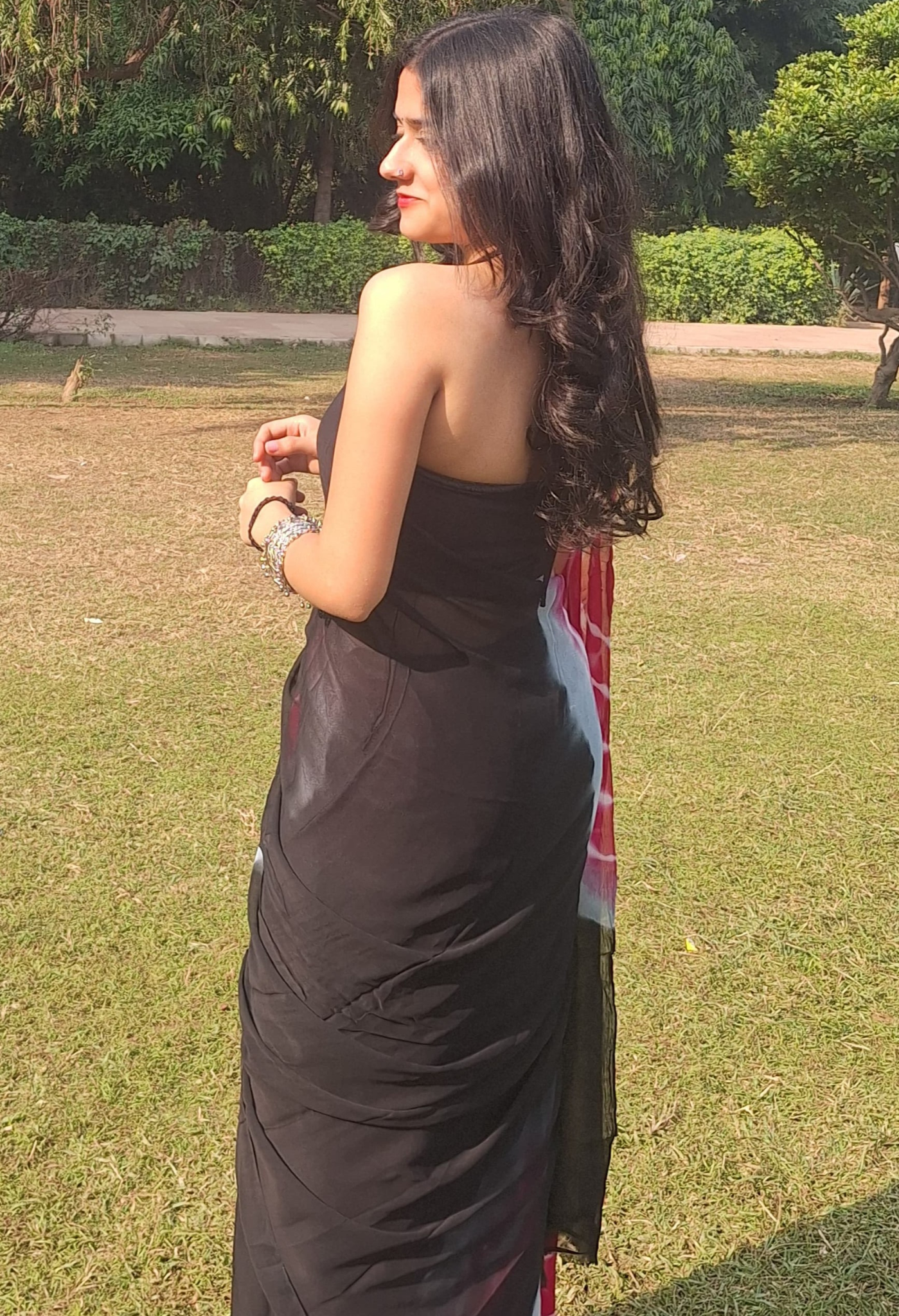 Midnight Black Tie & Dye Chiffon Saree