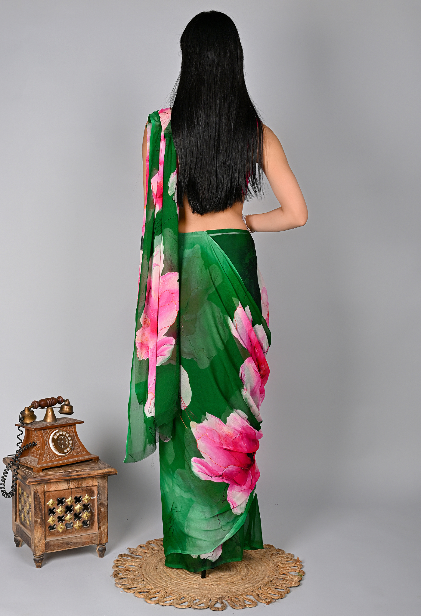 Green Blossom Pure Chinnon Digital Print Saree