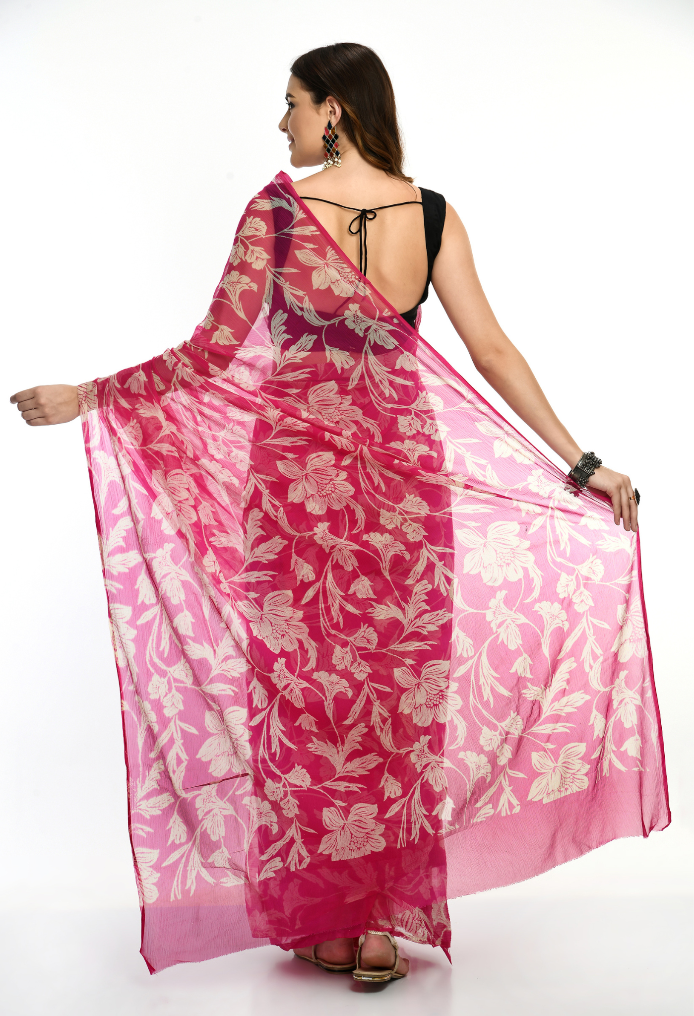 Charmacy Printed Chiffon Saree