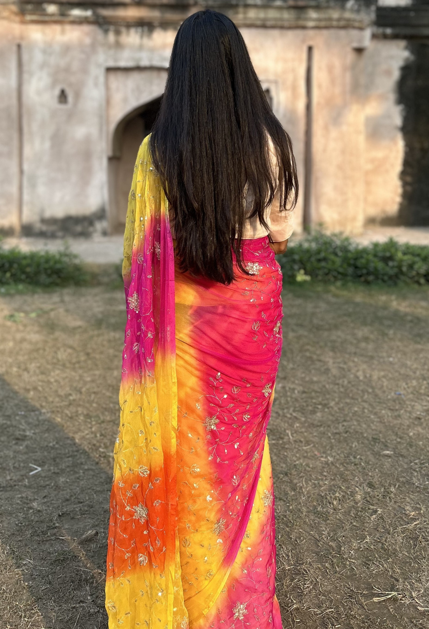 Sunset Sequin Chiffon Saree