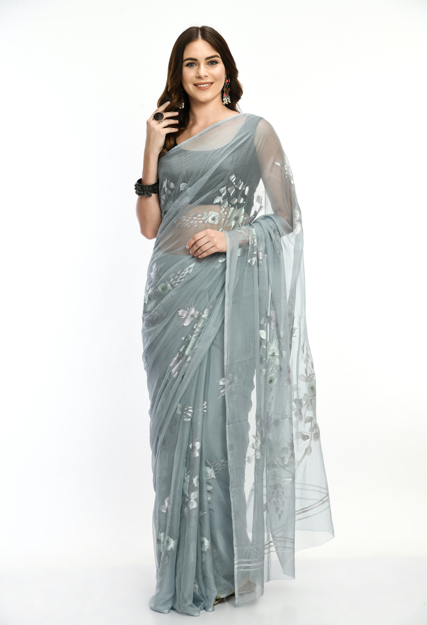 Pinterest Pastel Hand Painted Chiffon Saree