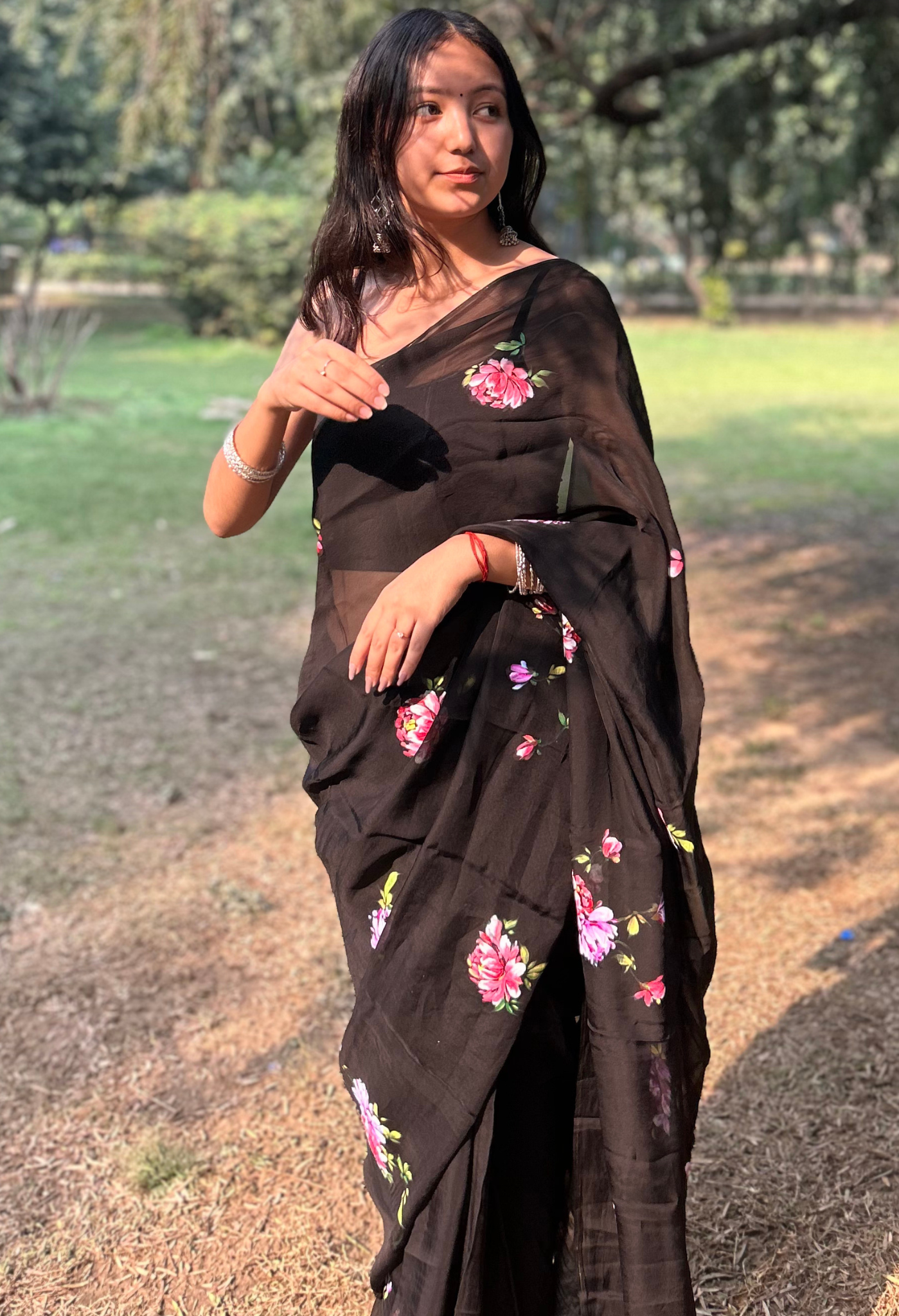 Midnight Ebony Hand Painted Saree