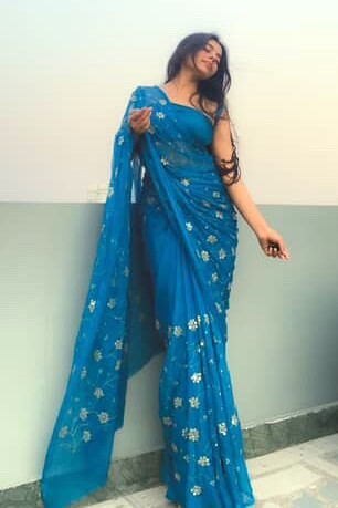 Azure Teal all over work Chiffon Saree