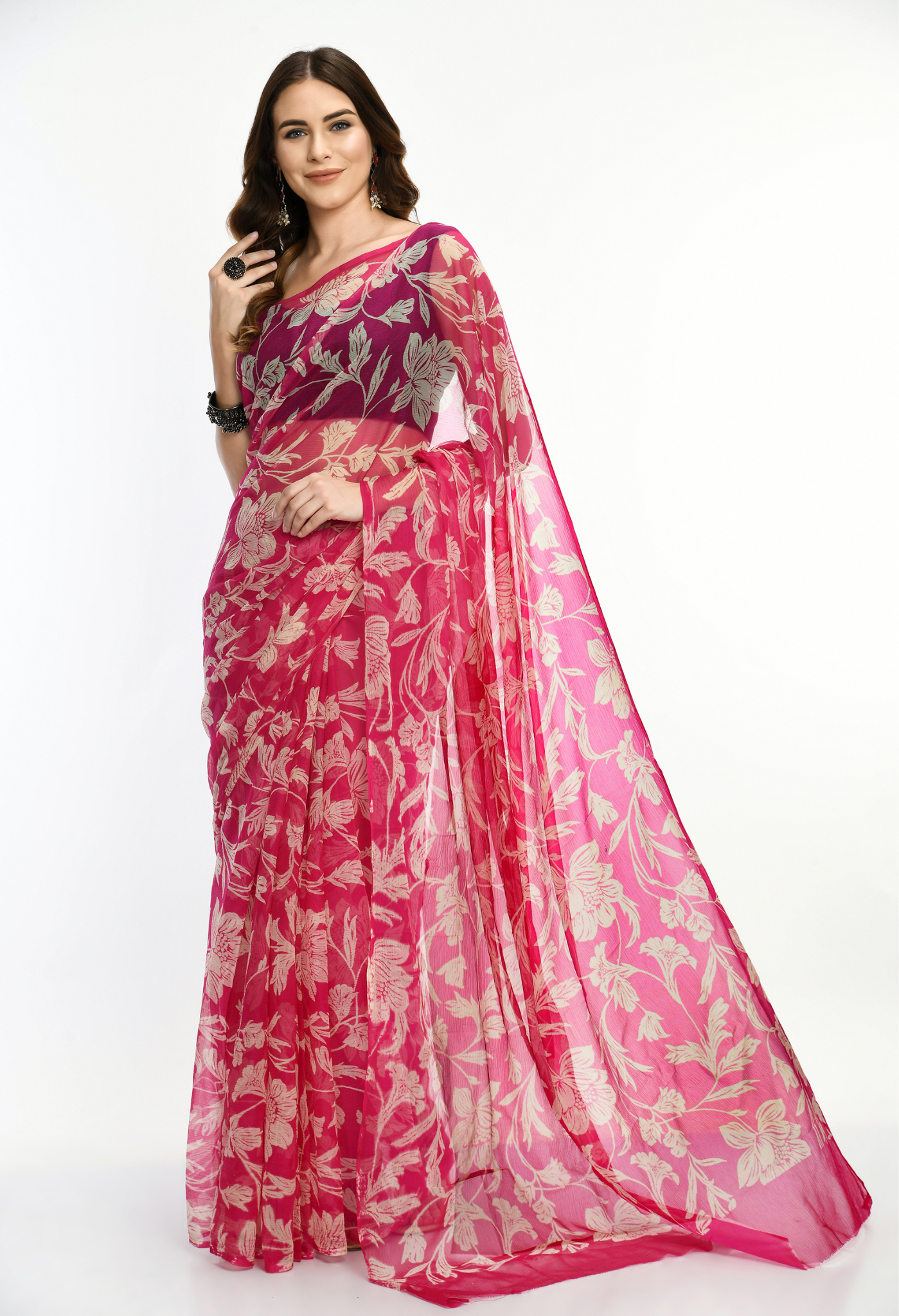 Charmacy Printed Chiffon Saree