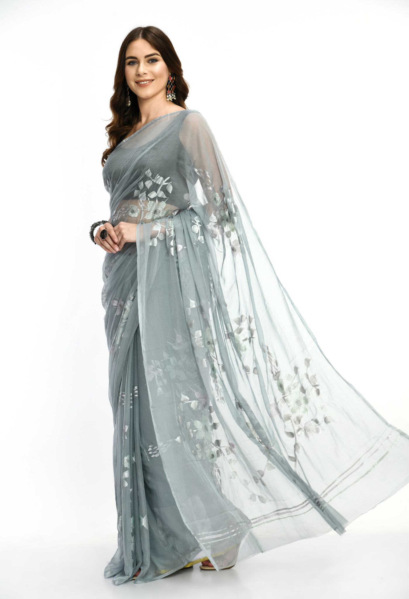 Pinterest Pastel Hand Painted Chiffon Saree