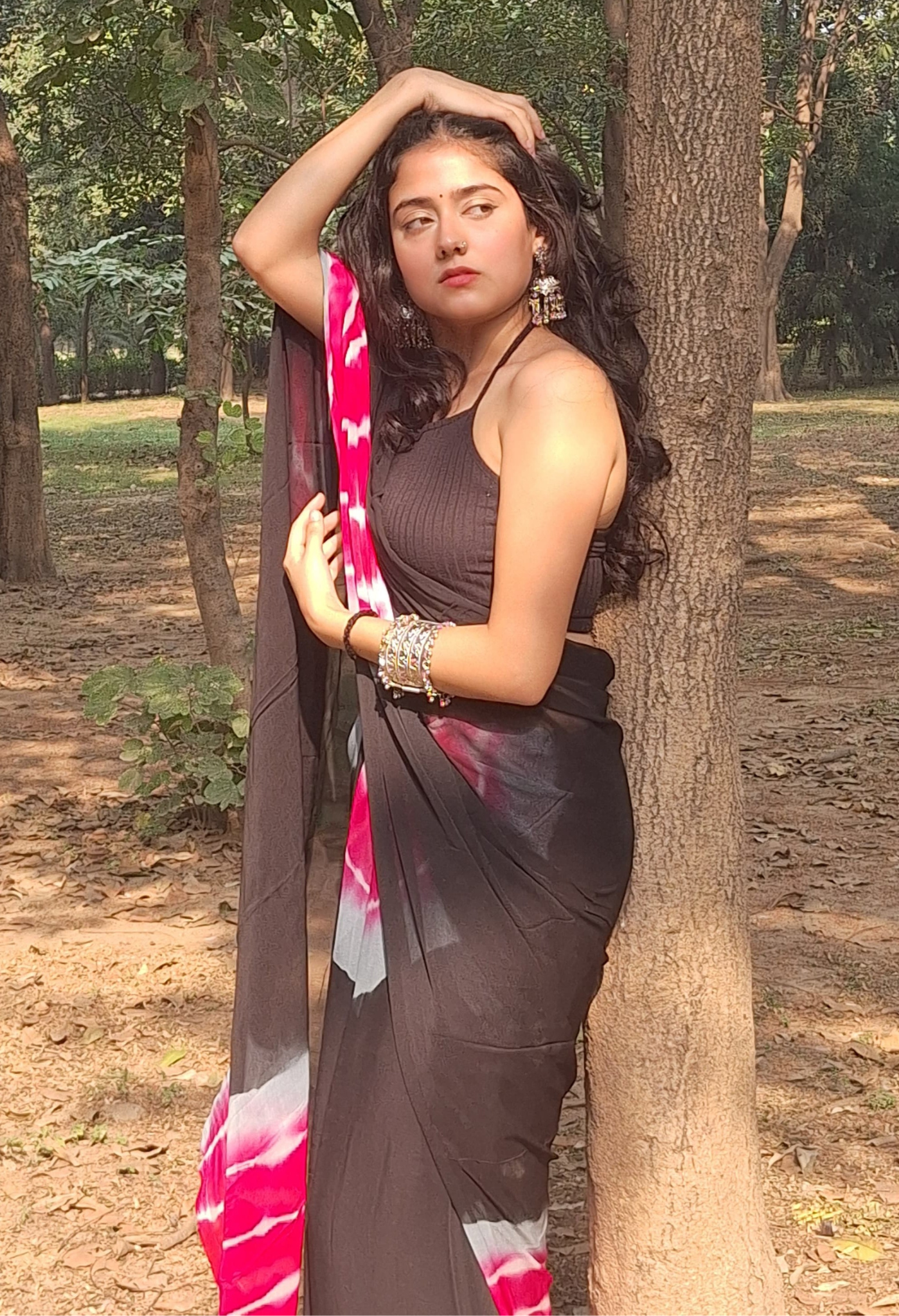 Midnight Black Tie & Dye Chiffon Saree