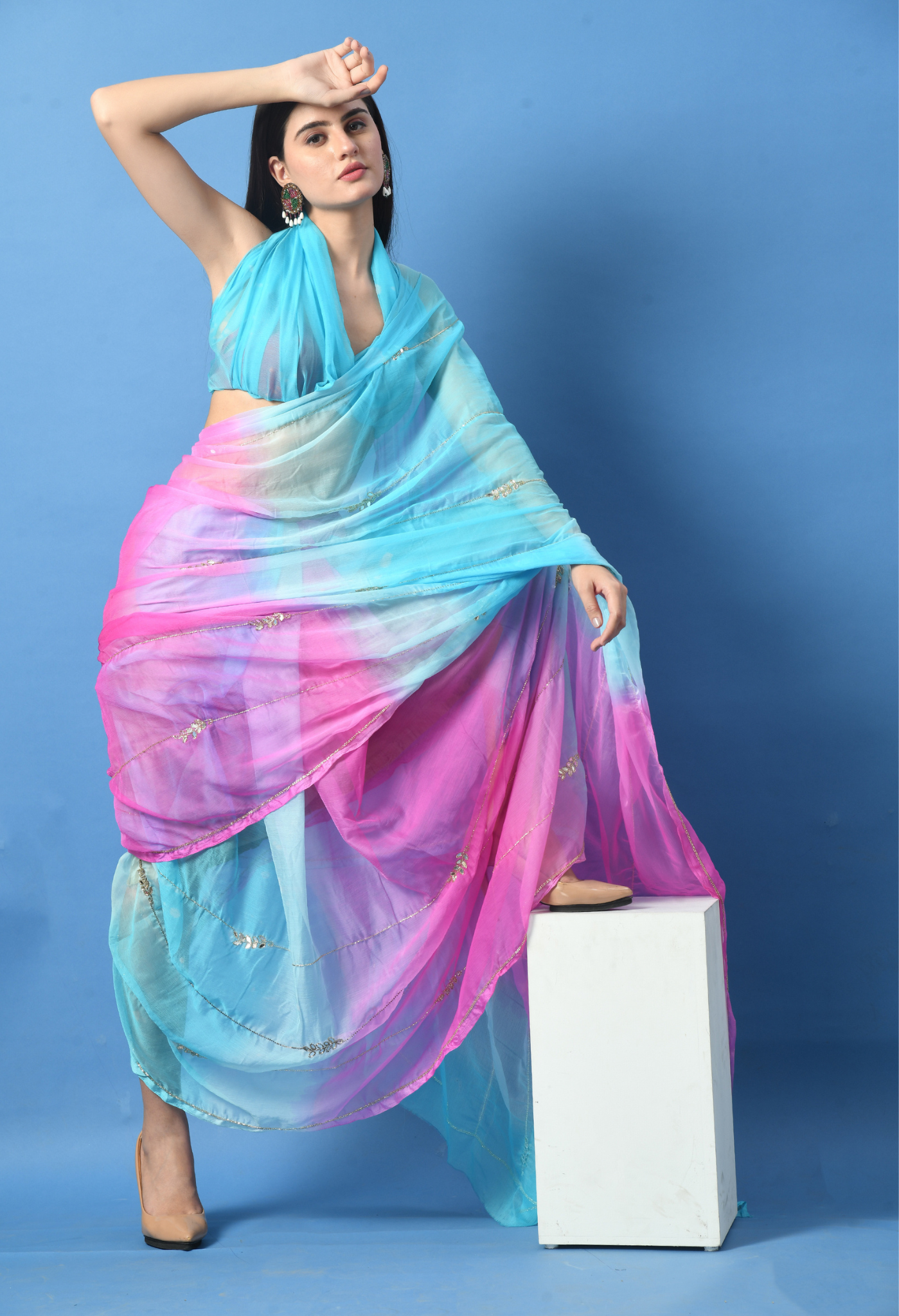 Asmani Tone Embellished Chiffon Saree