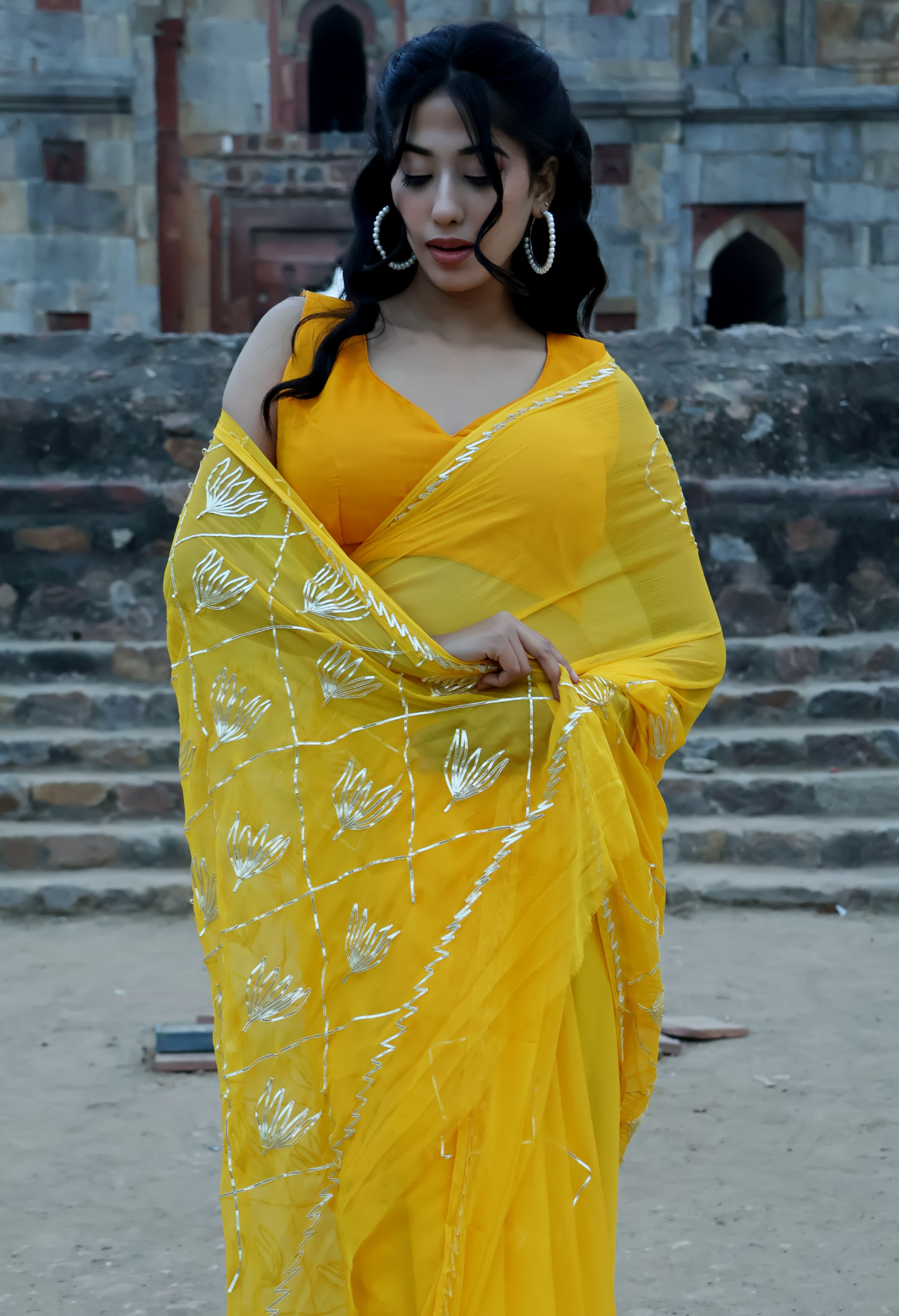 Sunshine Radiant Gotta Work Chiffon Saree