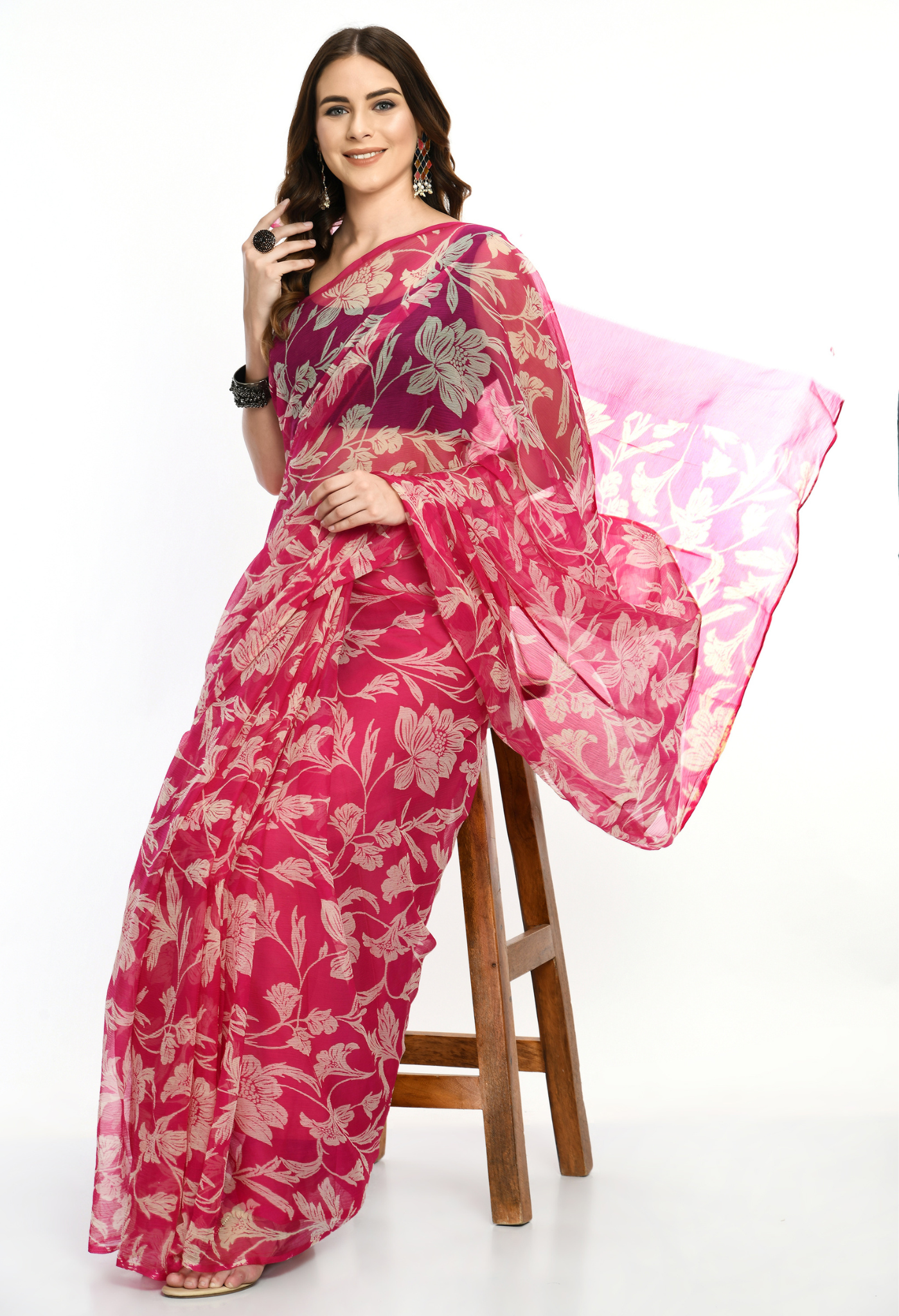 Charmacy Printed Chiffon Saree