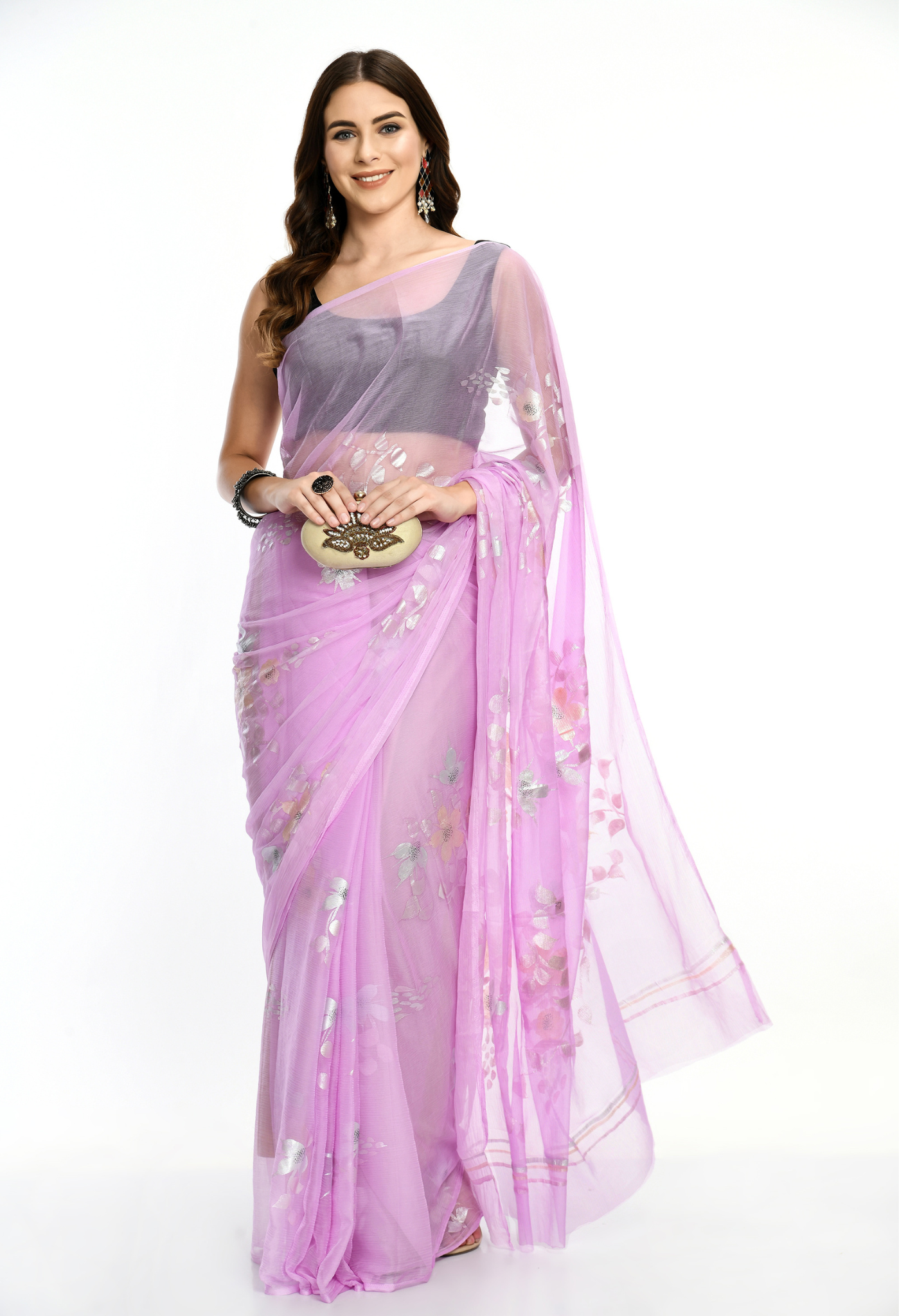 Pinterest Pastel Hand Painted Chiffon Saree