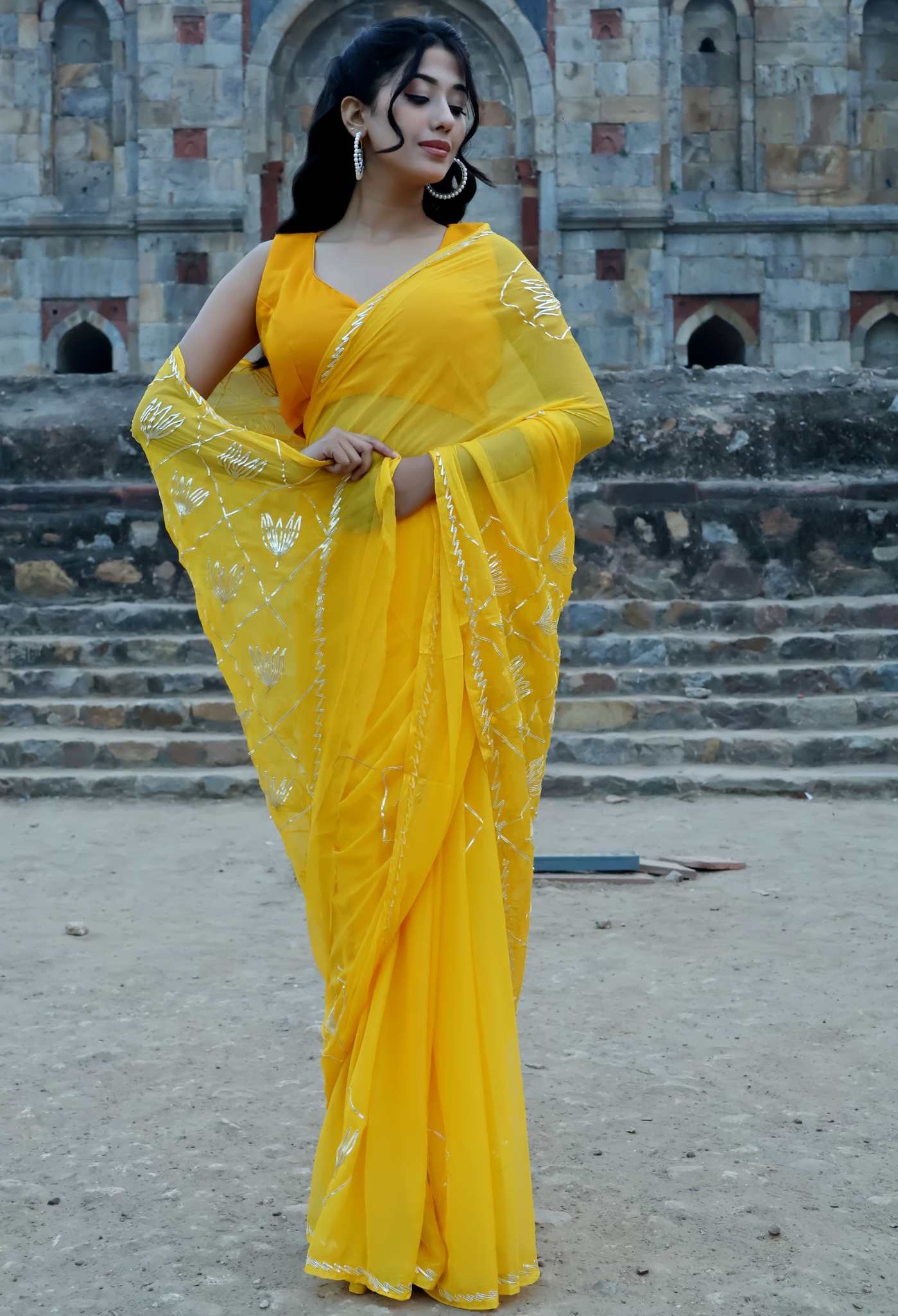 Sunshine Radiant Gotta Work Chiffon Saree