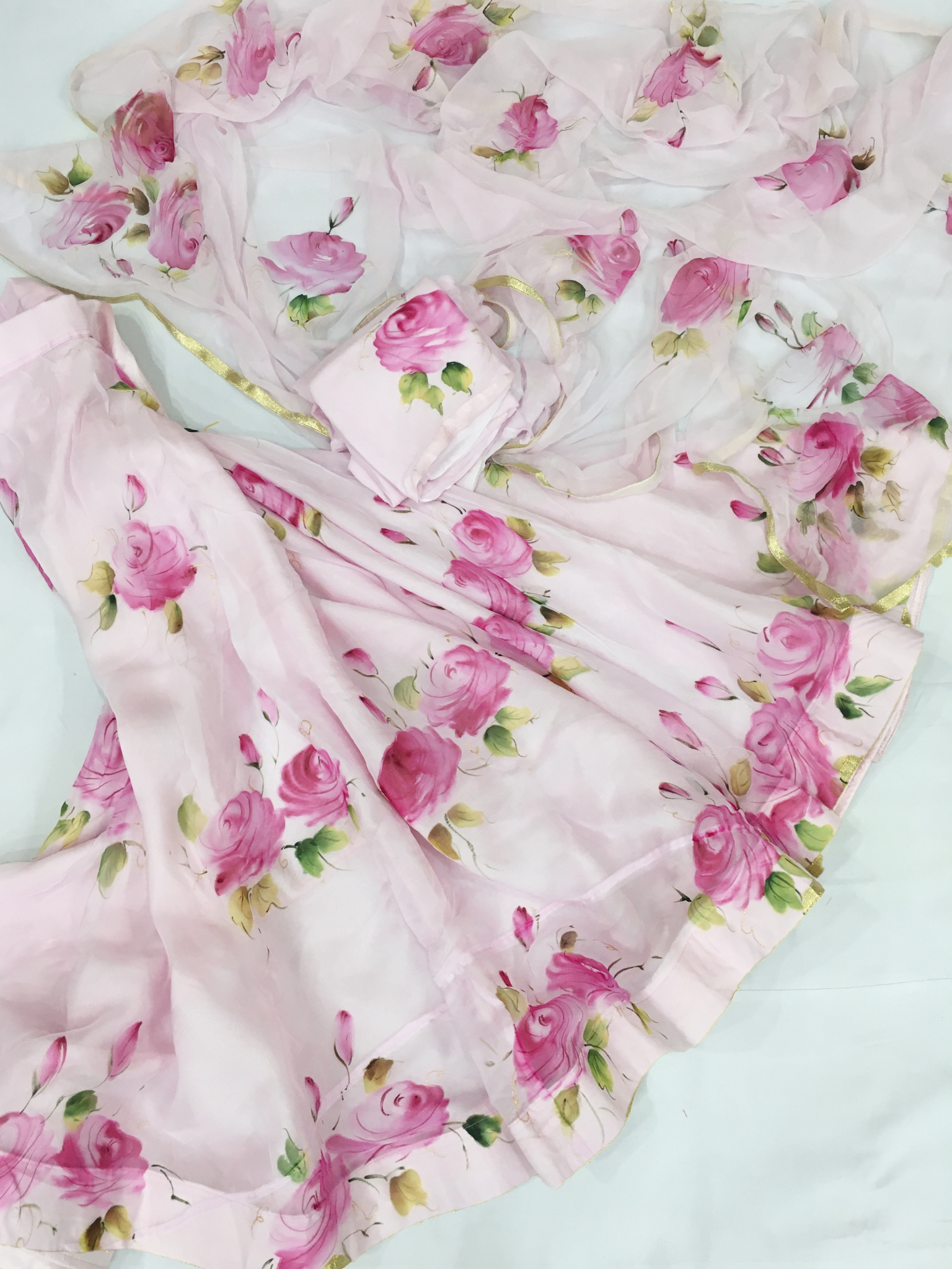 Baby Pink Rose Organza Silk Lehenga