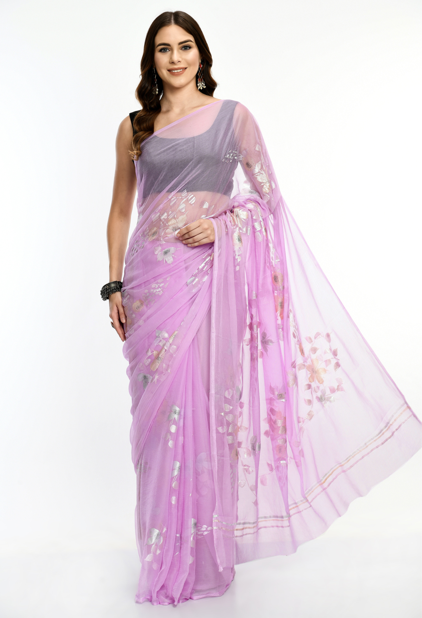 Pinterest Pastel Hand Painted Chiffon Saree