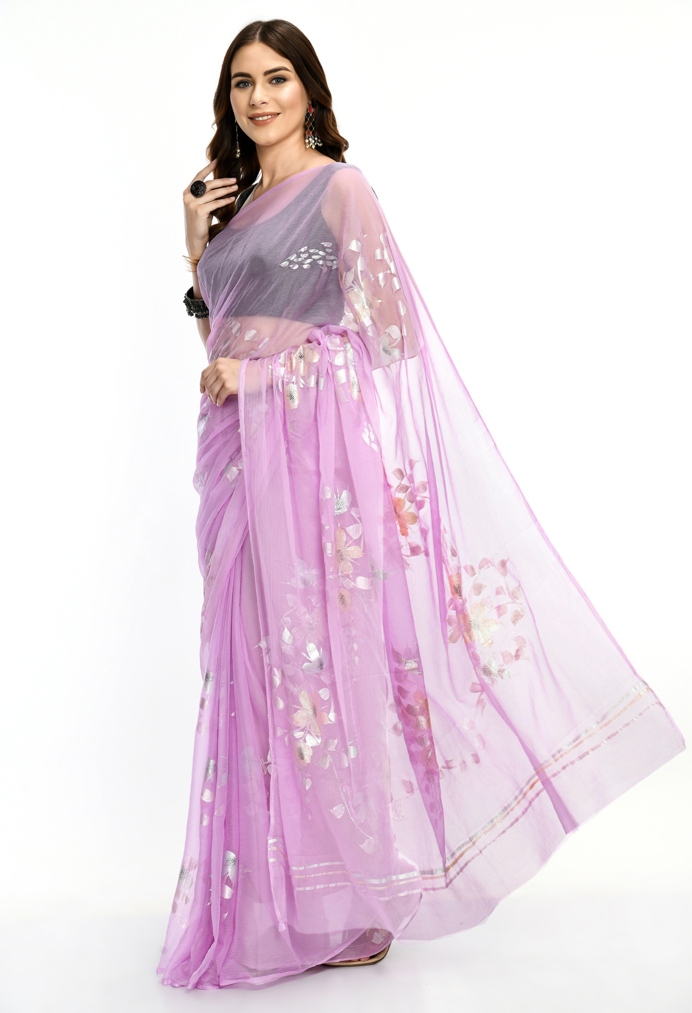 Pinterest Pastel Hand Painted Chiffon Saree