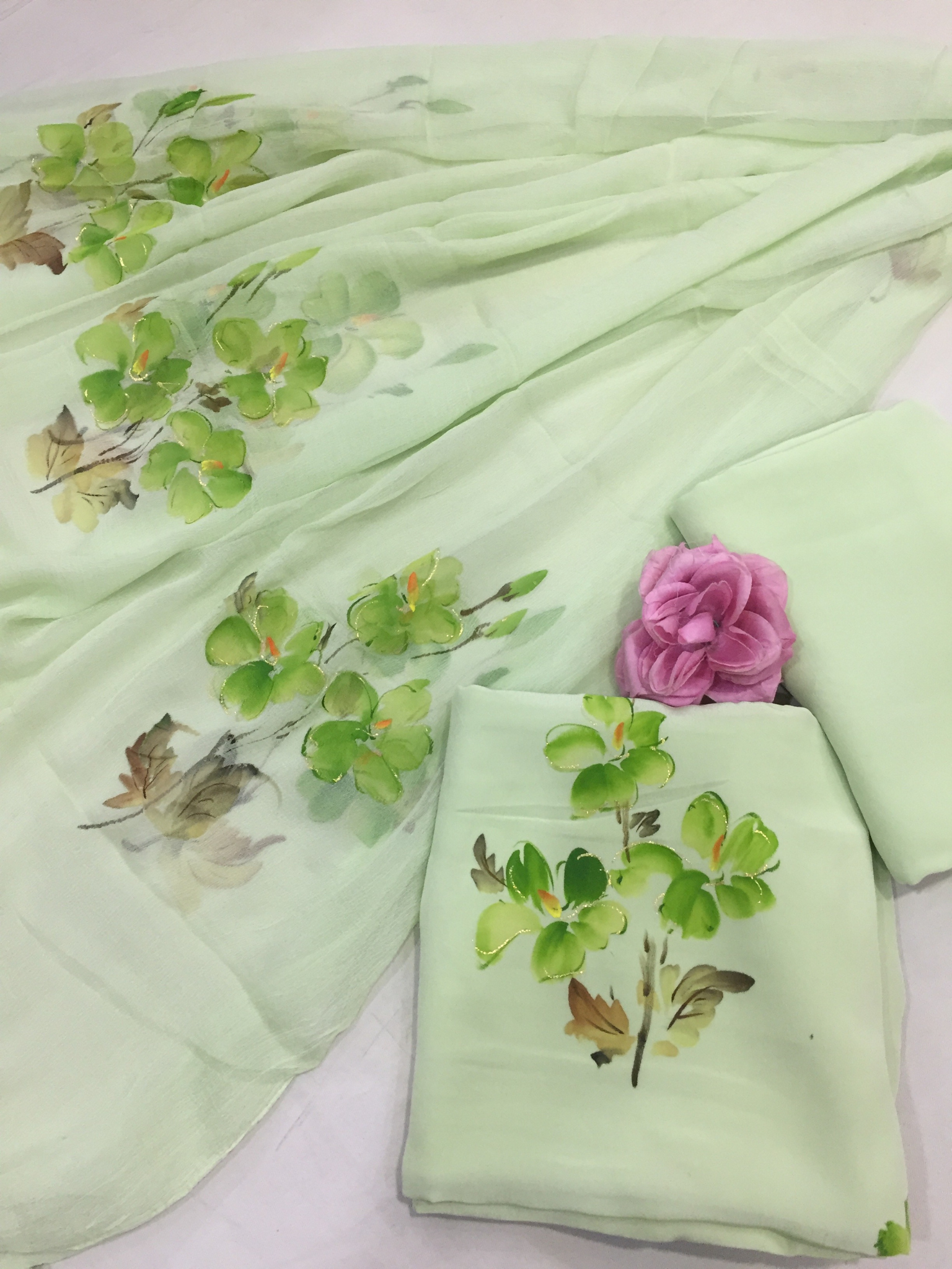 Garden of Time Crepe Hand Painted Suit Set