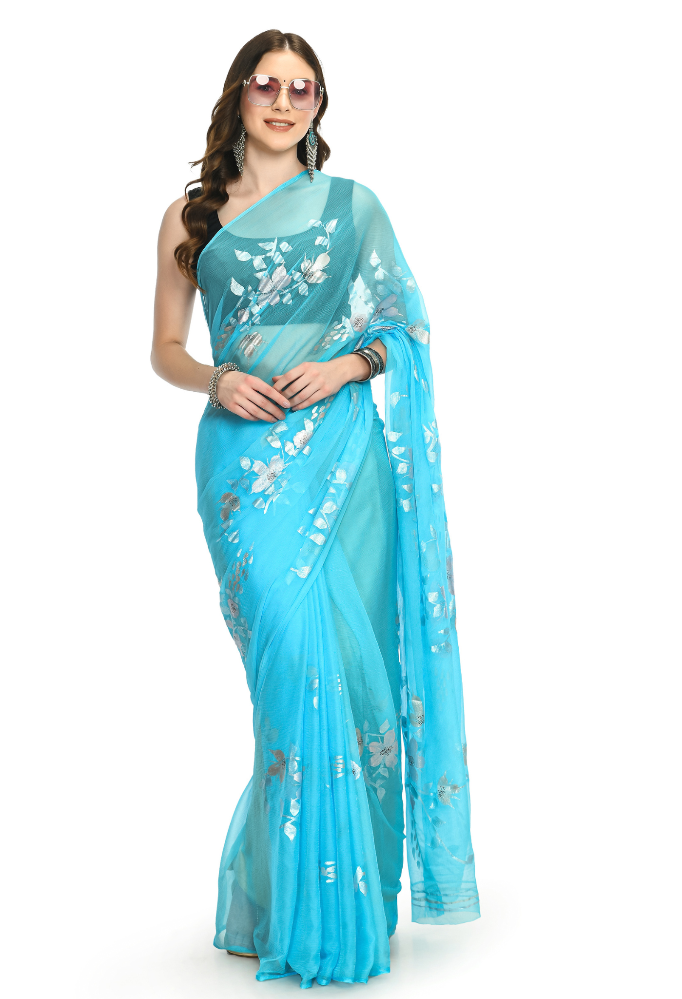 Pinterest Pastel Hand Painted Chiffon Saree