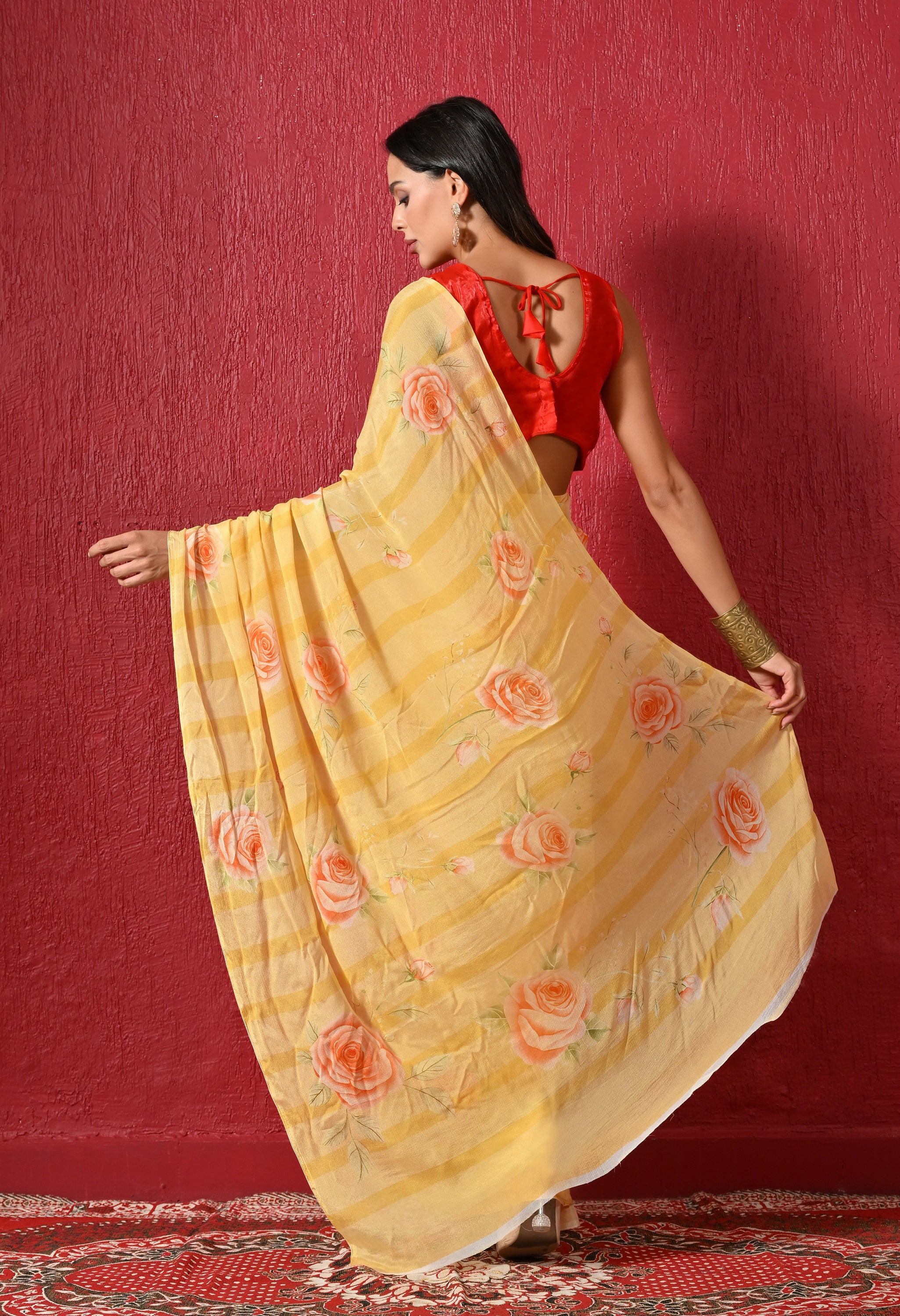 Golden Reverie Digital Print Pure Chiffon Saree