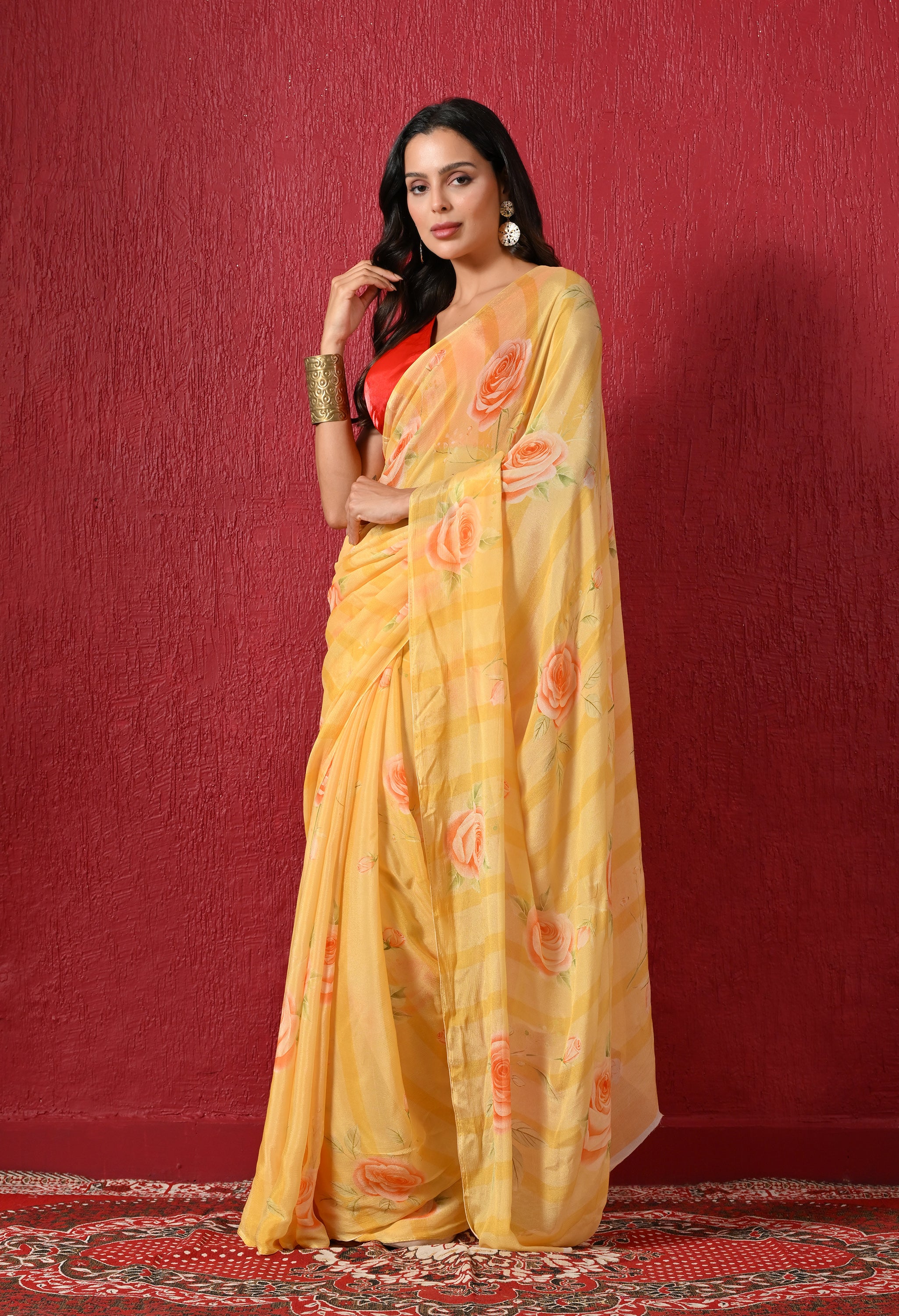 Golden Reverie Digital Print Pure Chiffon Saree