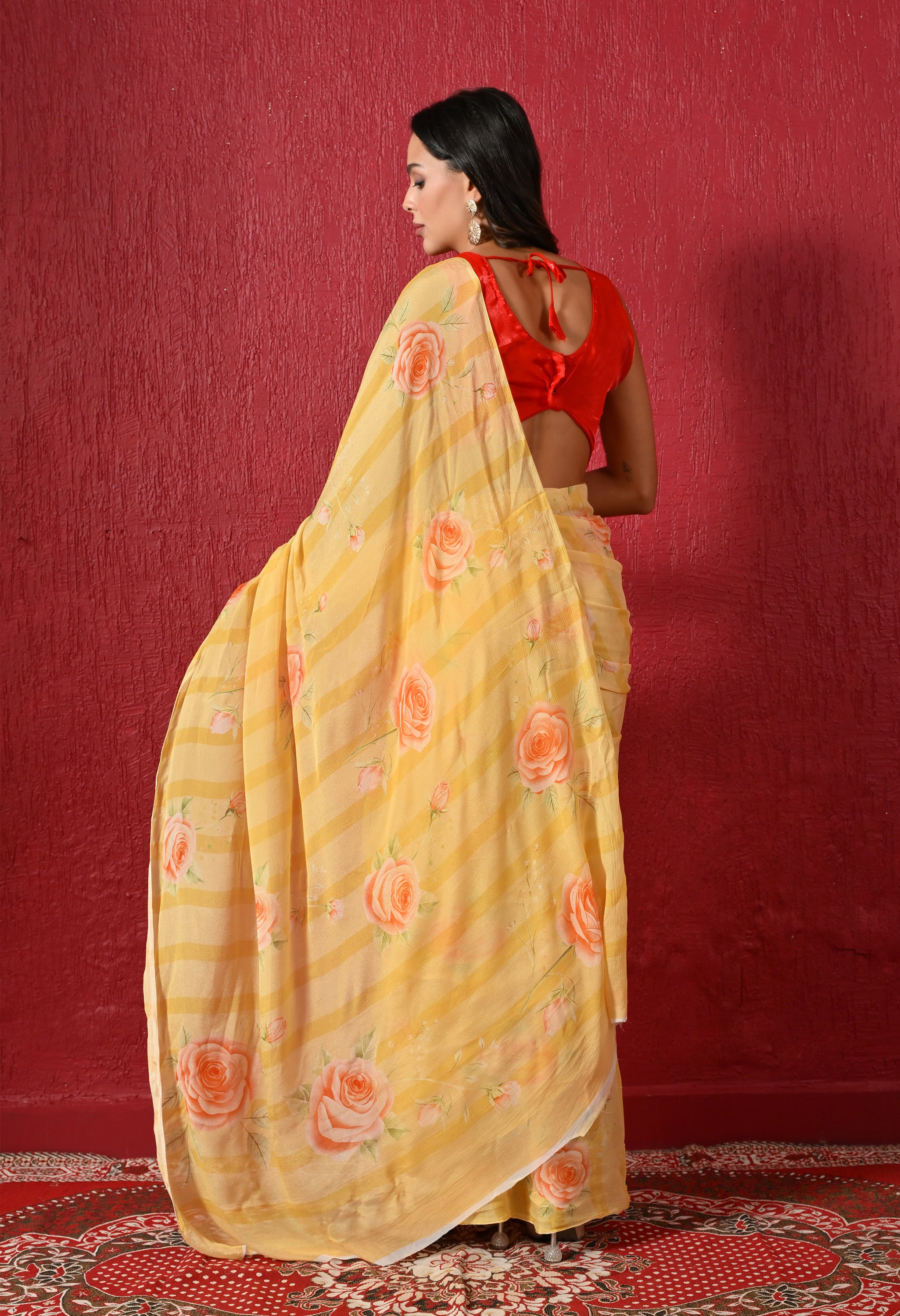Golden Reverie Digital Print Pure Chiffon Saree