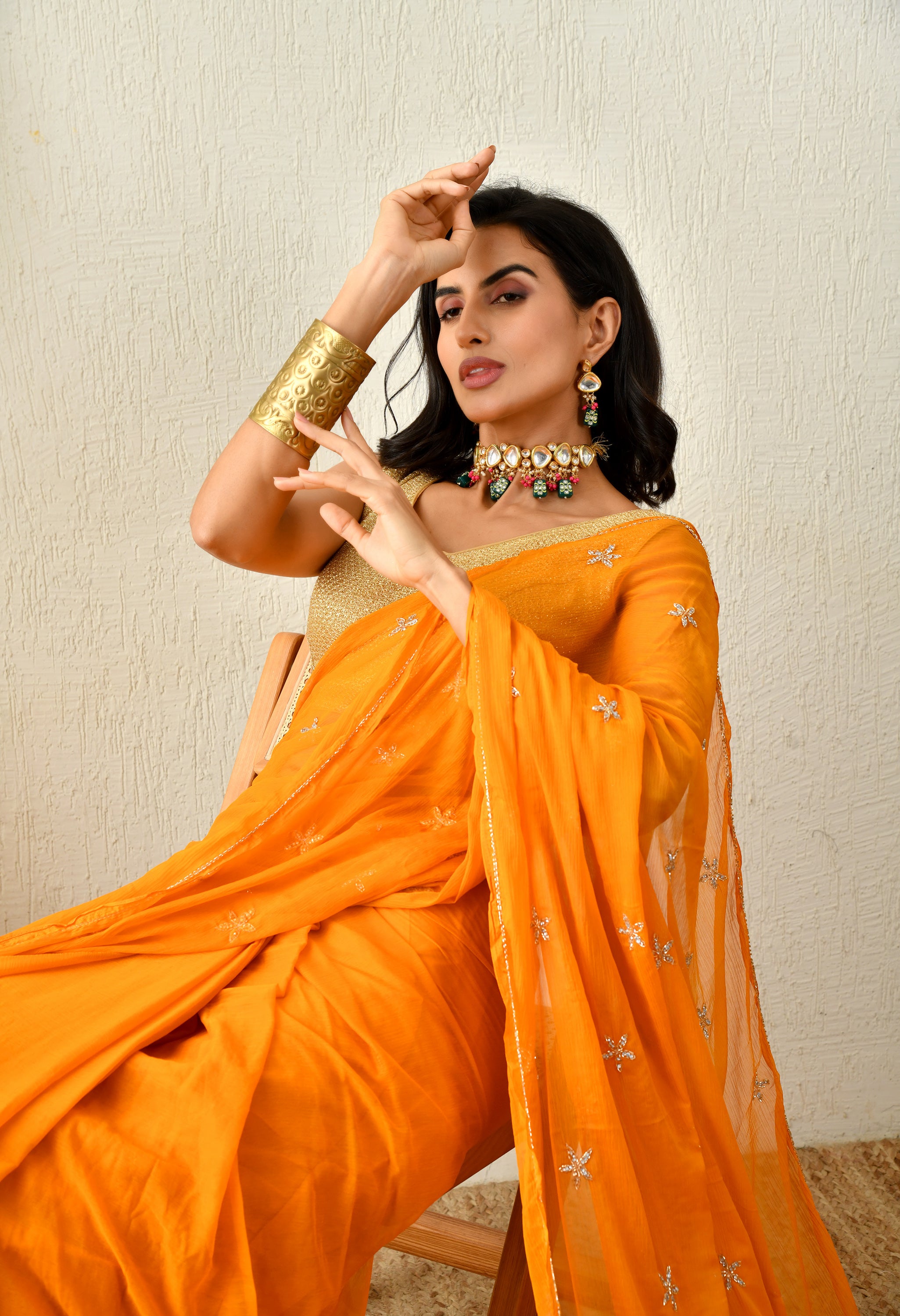Dutch Orange Embellished Chiffon saree