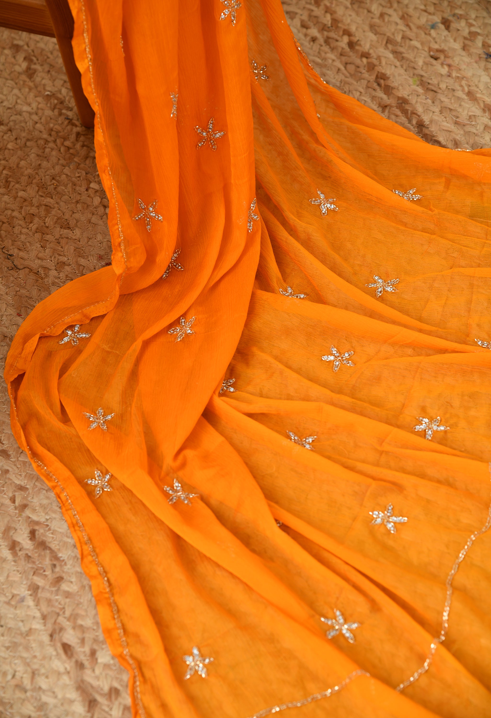 Dutch Orange Embellished Chiffon saree