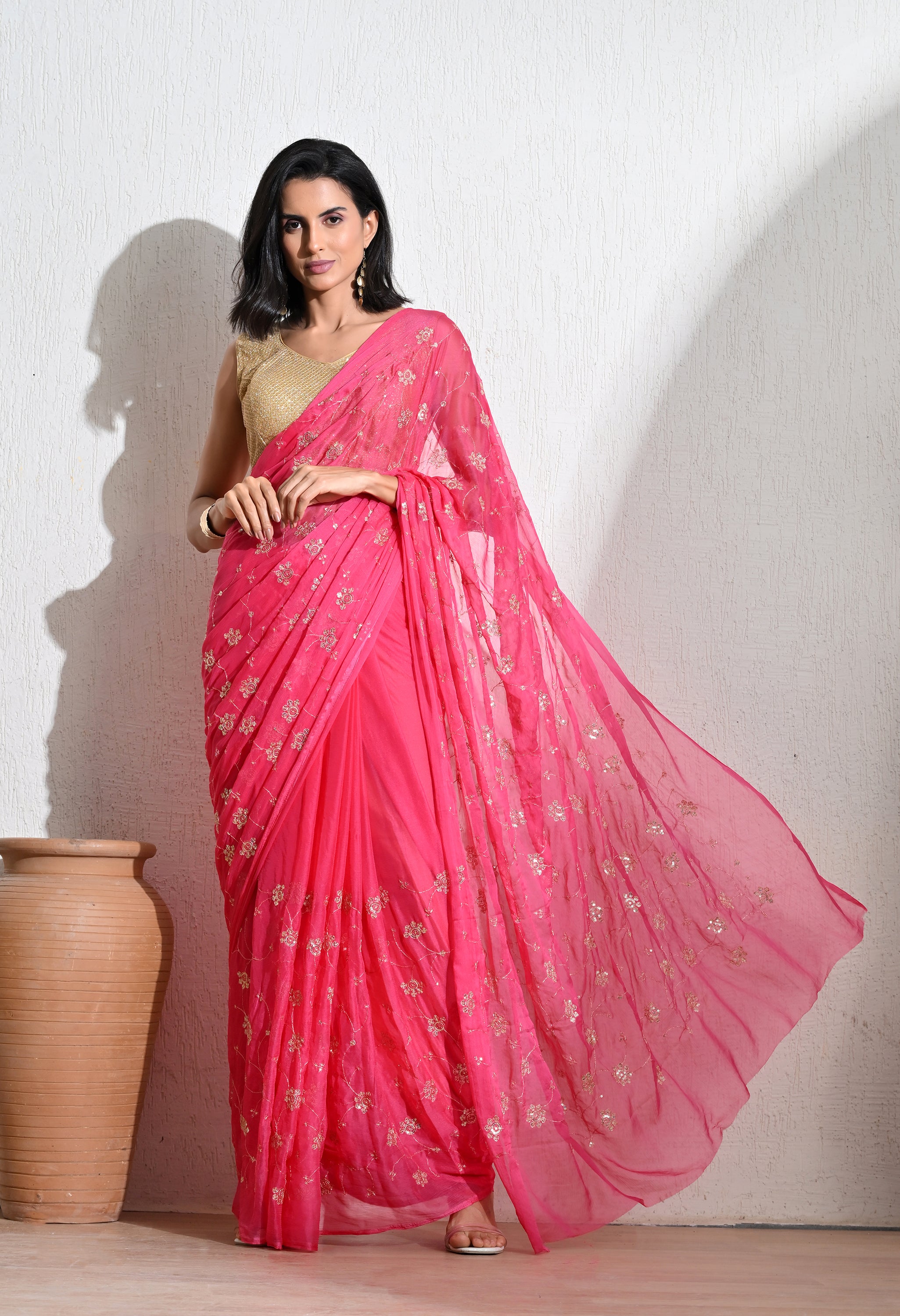 Brillant Rose all over Work Chiffon Saree