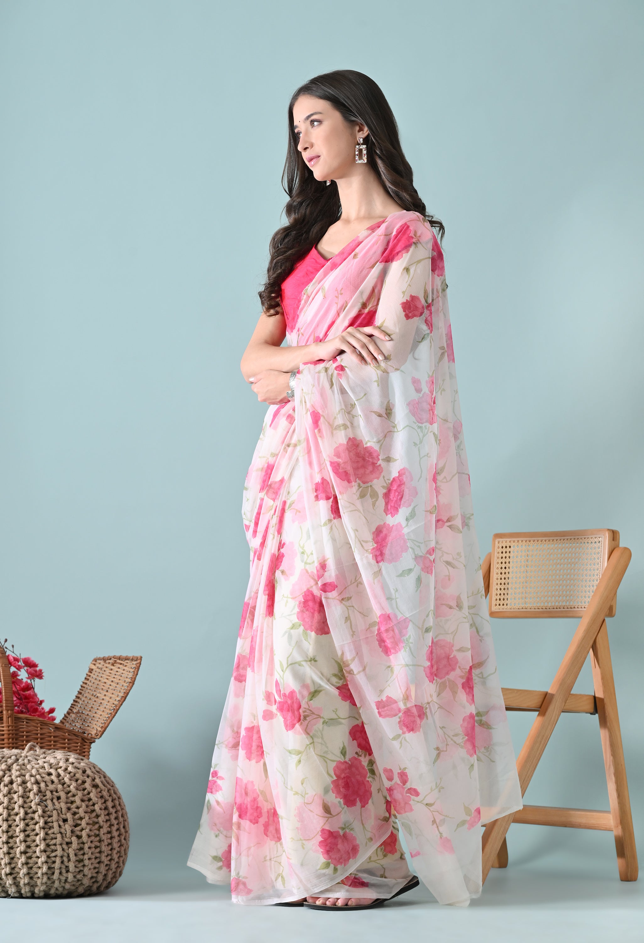 Barbie Floral Printed Chiffon Saree
