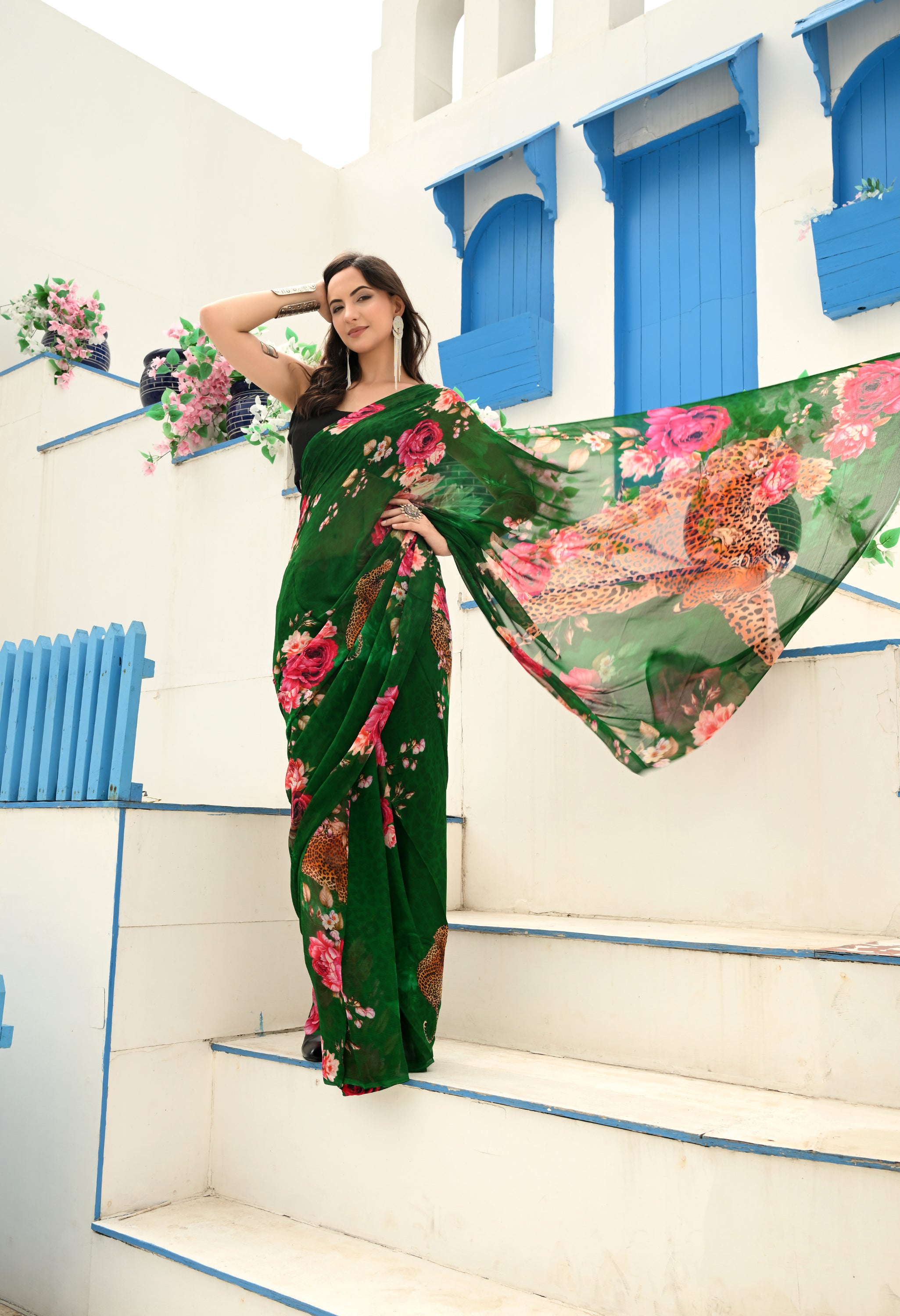 Wildscape Pure Chiffon Saree