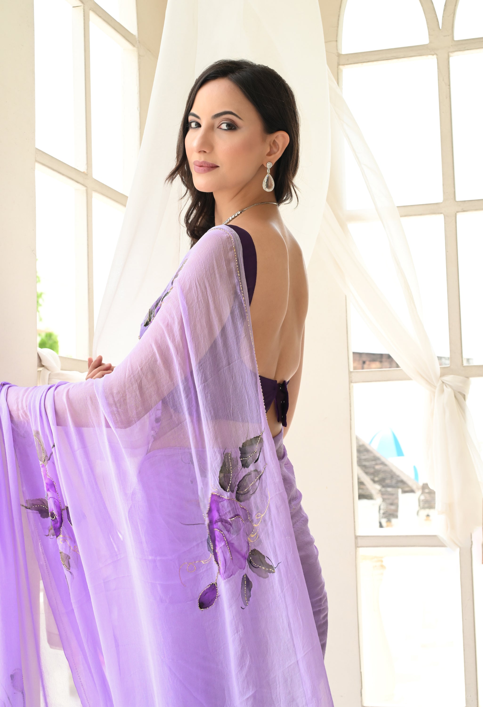 Amethyst Trail Pure Chiffon Saree