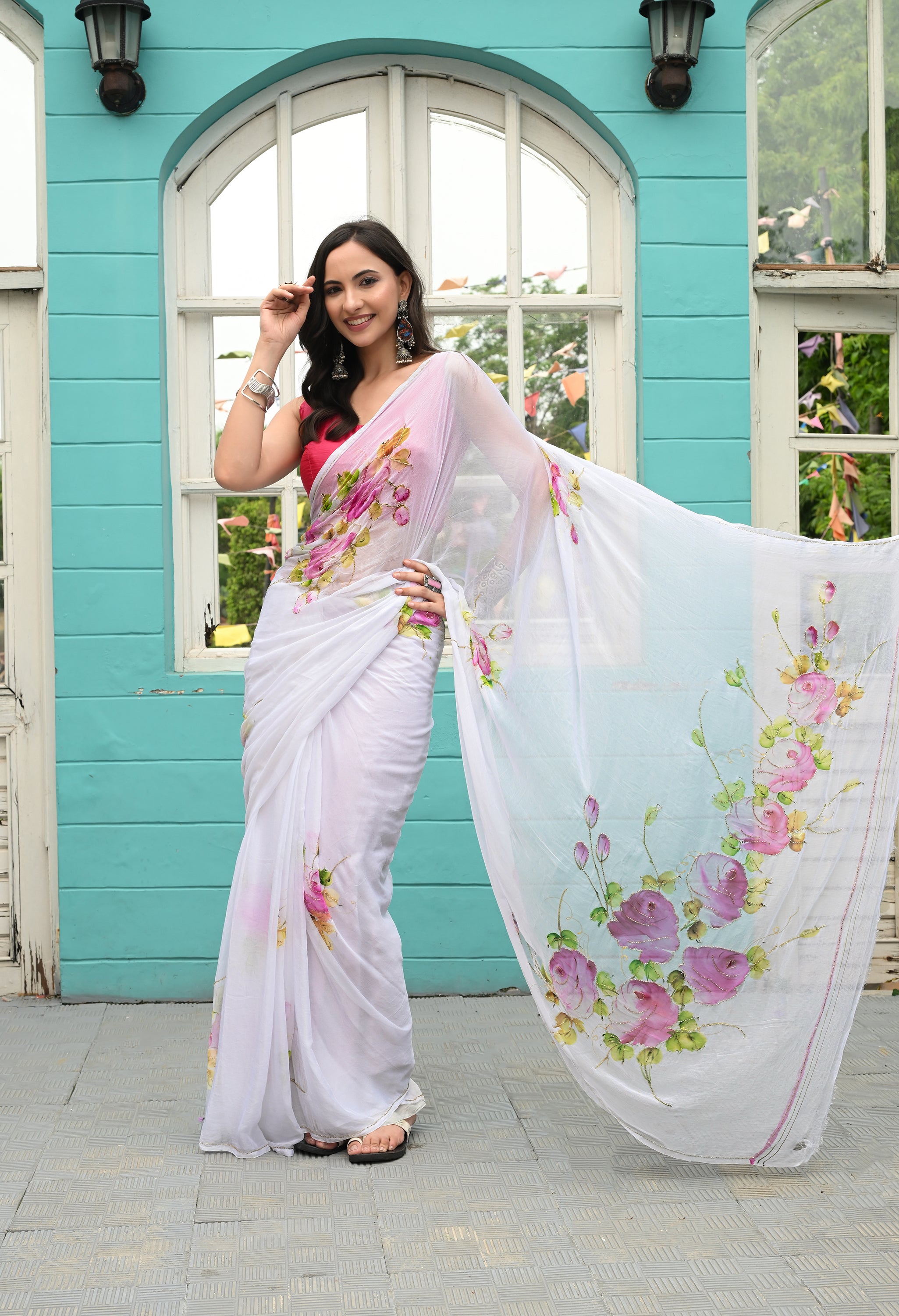 Rose Veil Pure Chiffon Saree