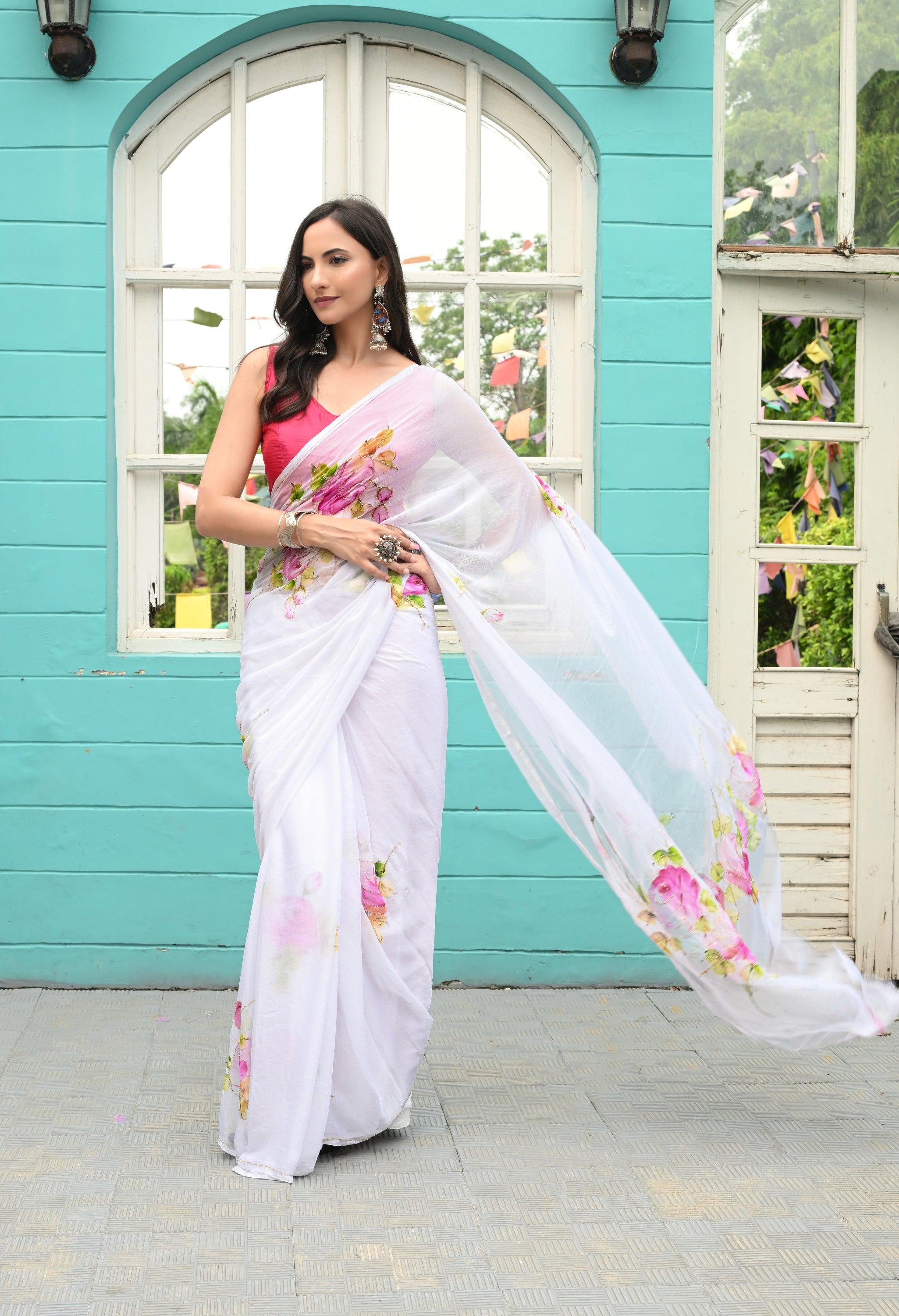 Rose Veil Pure Chiffon Saree