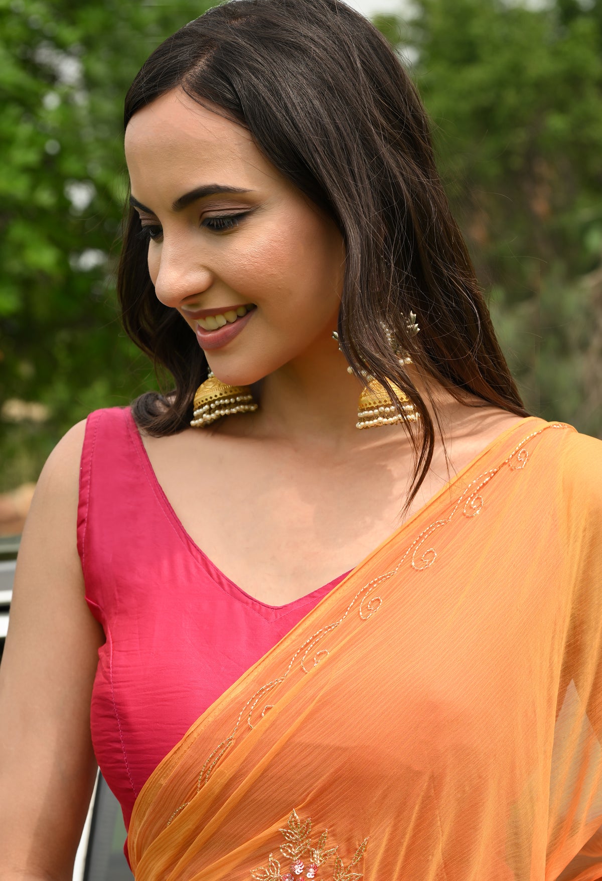 Coral Mist Tie & Dye Italian Chiffon Saree