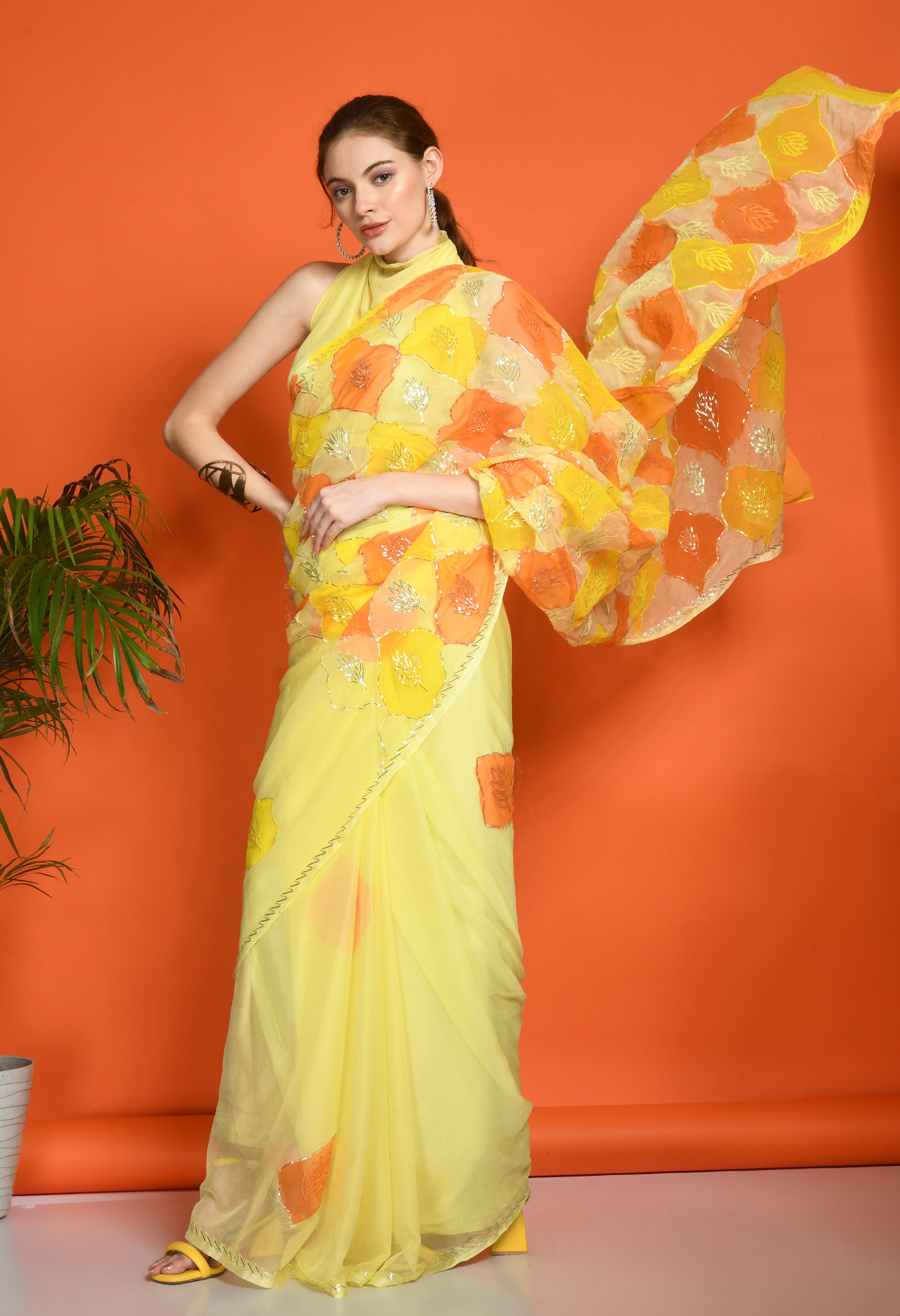 Sun Dew Hand Painted Gotta Chiffon Saree