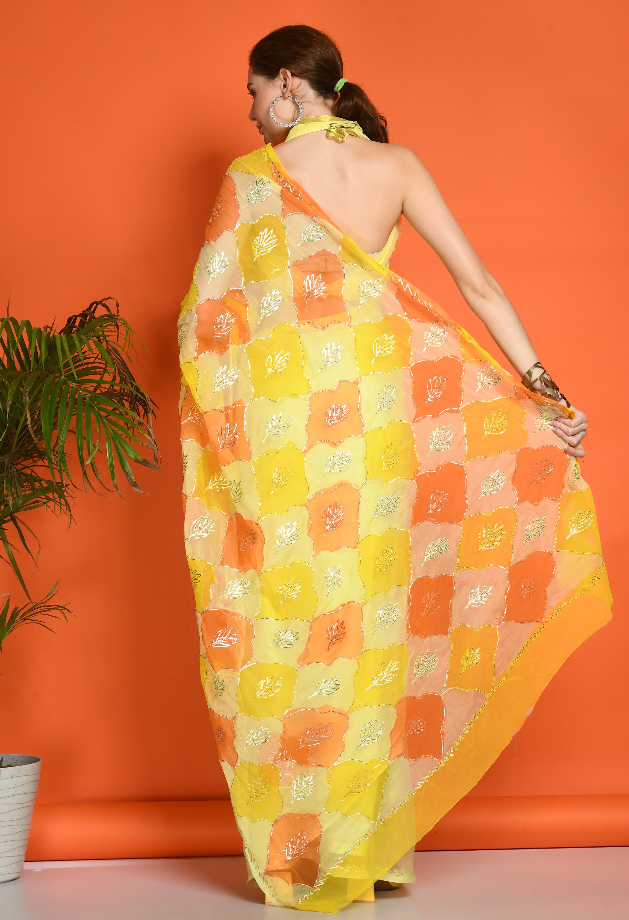 Sun Dew Hand Painted Gotta Chiffon Saree