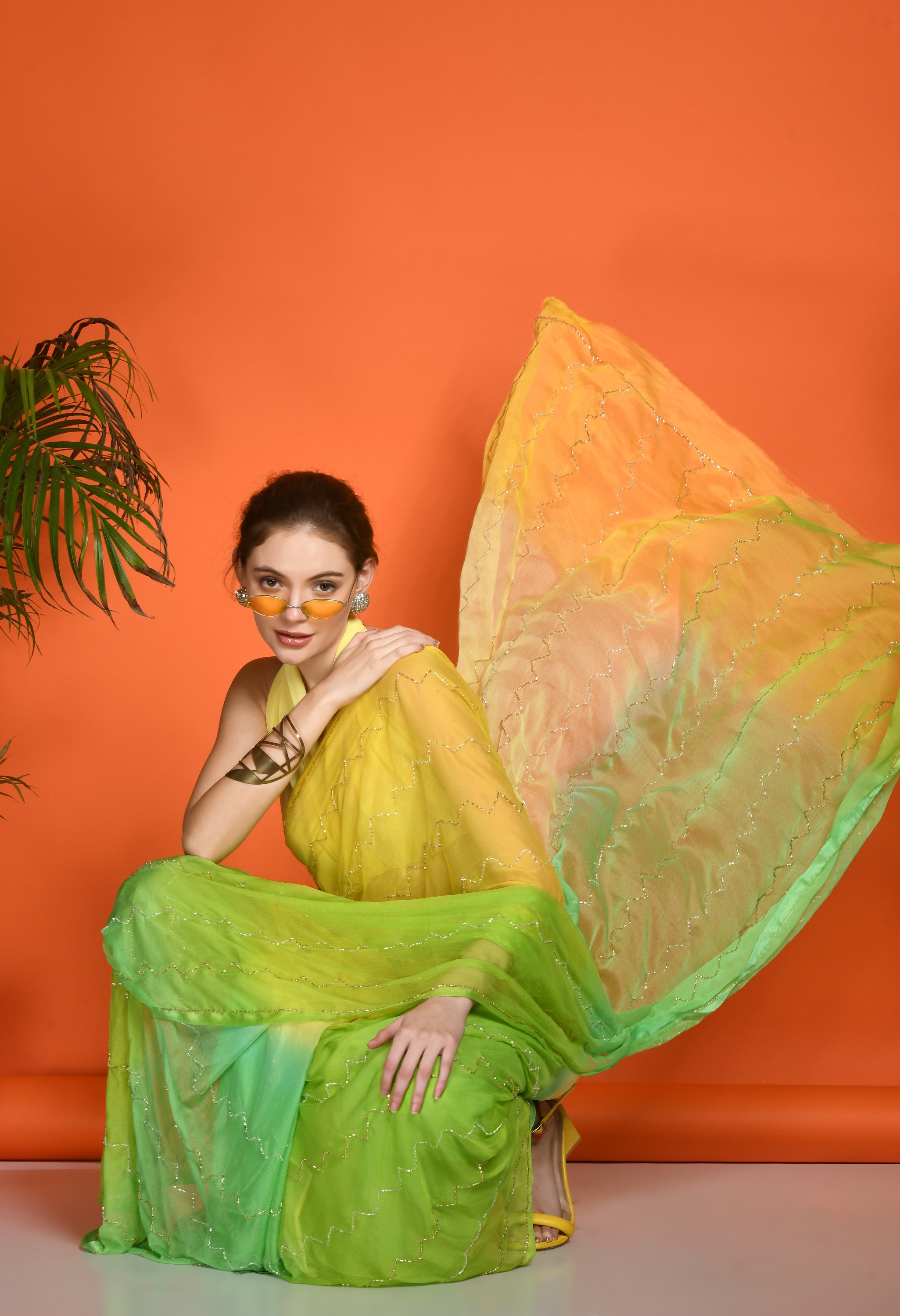 Disco Mango Tie & Dye Chiffon Saree