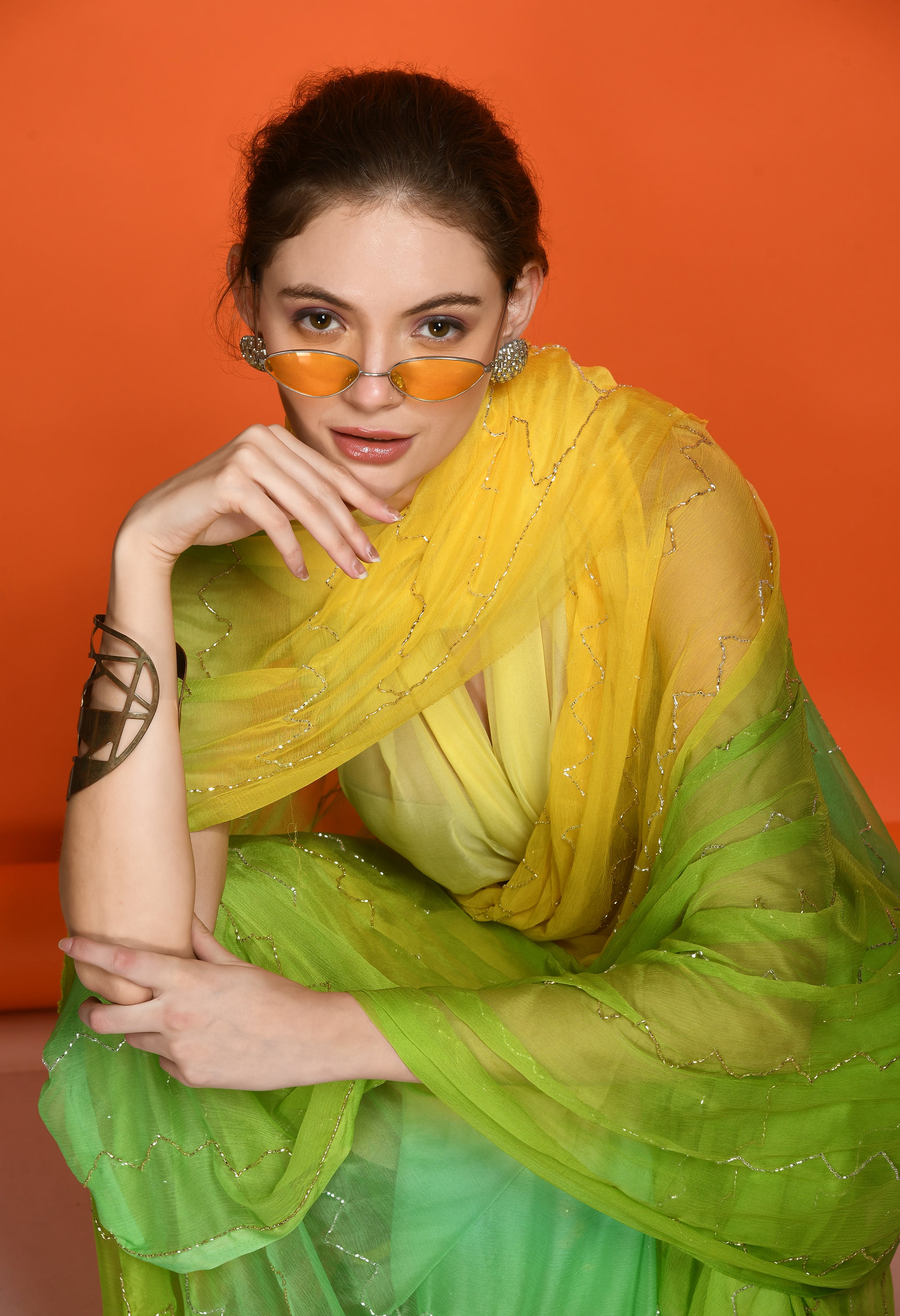 Disco Mango Tie & Dye Chiffon Saree