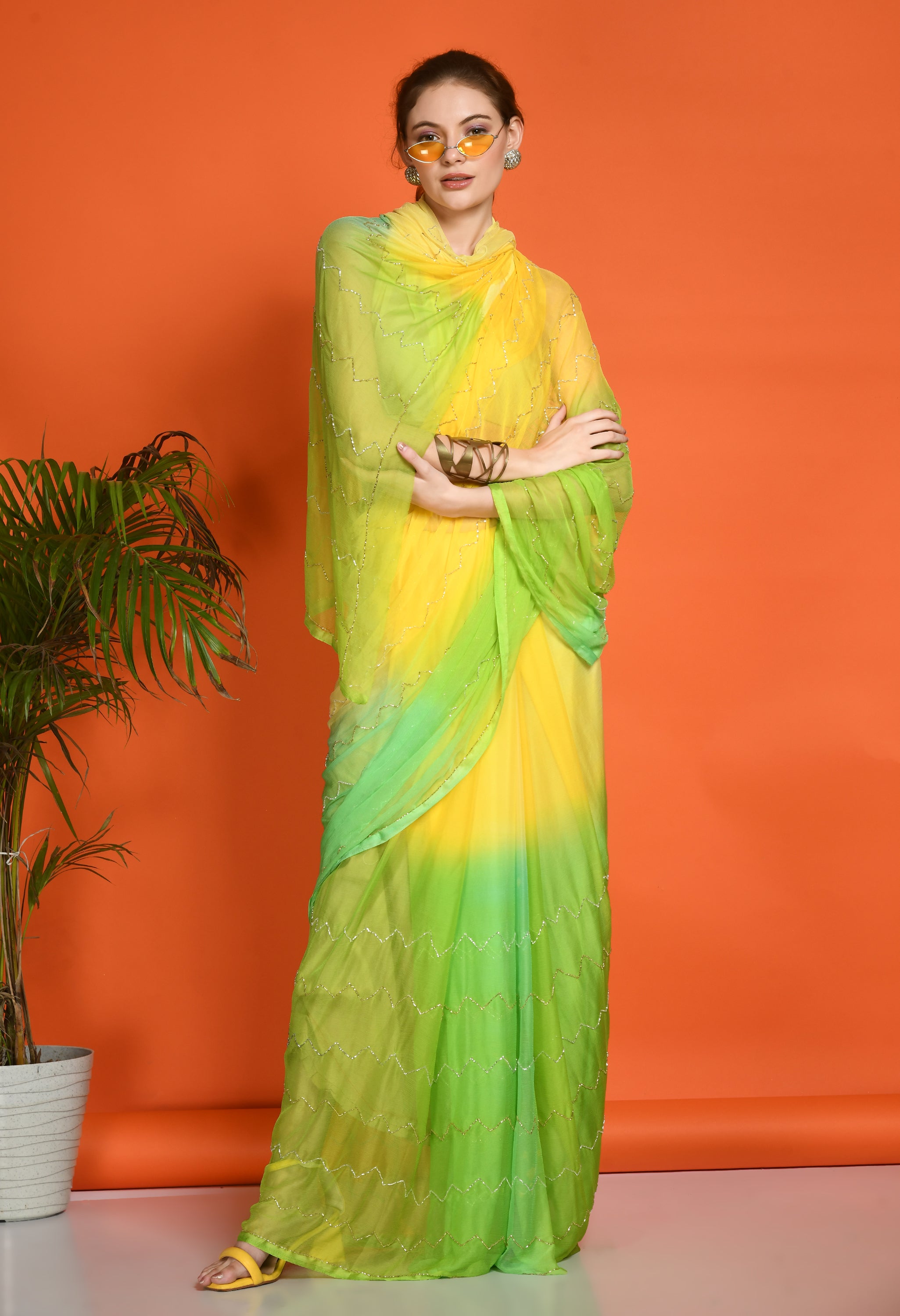 Disco Mango Tie & Dye Chiffon Saree