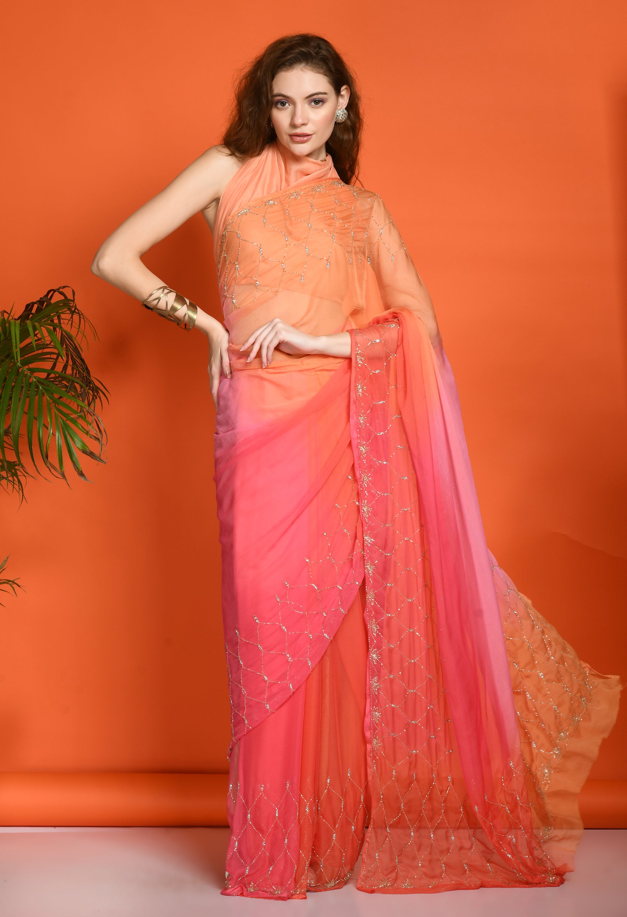 Pink Blast Embellished Chiffon Saree