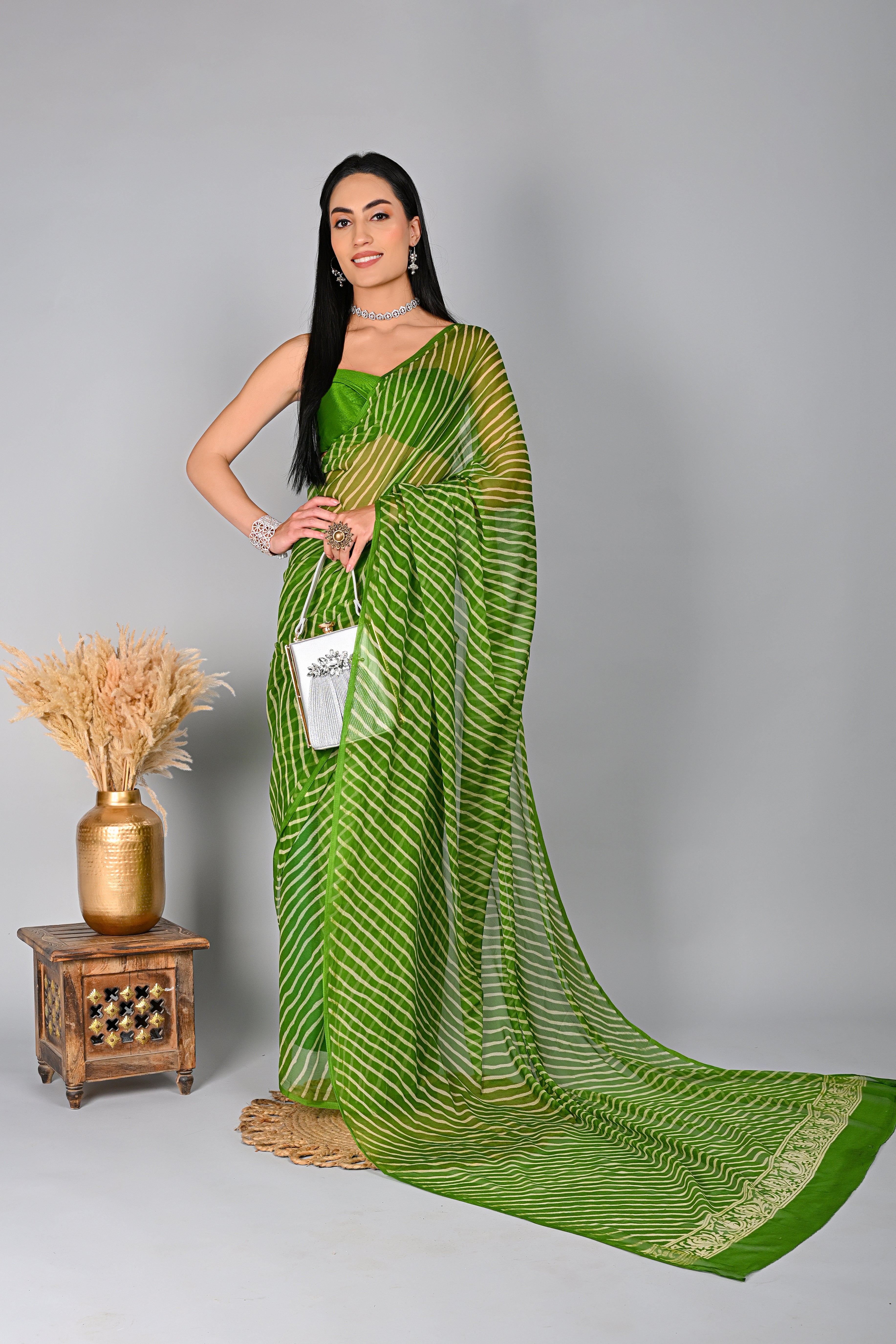 Timeless Green Leheriya Chiffon Saree