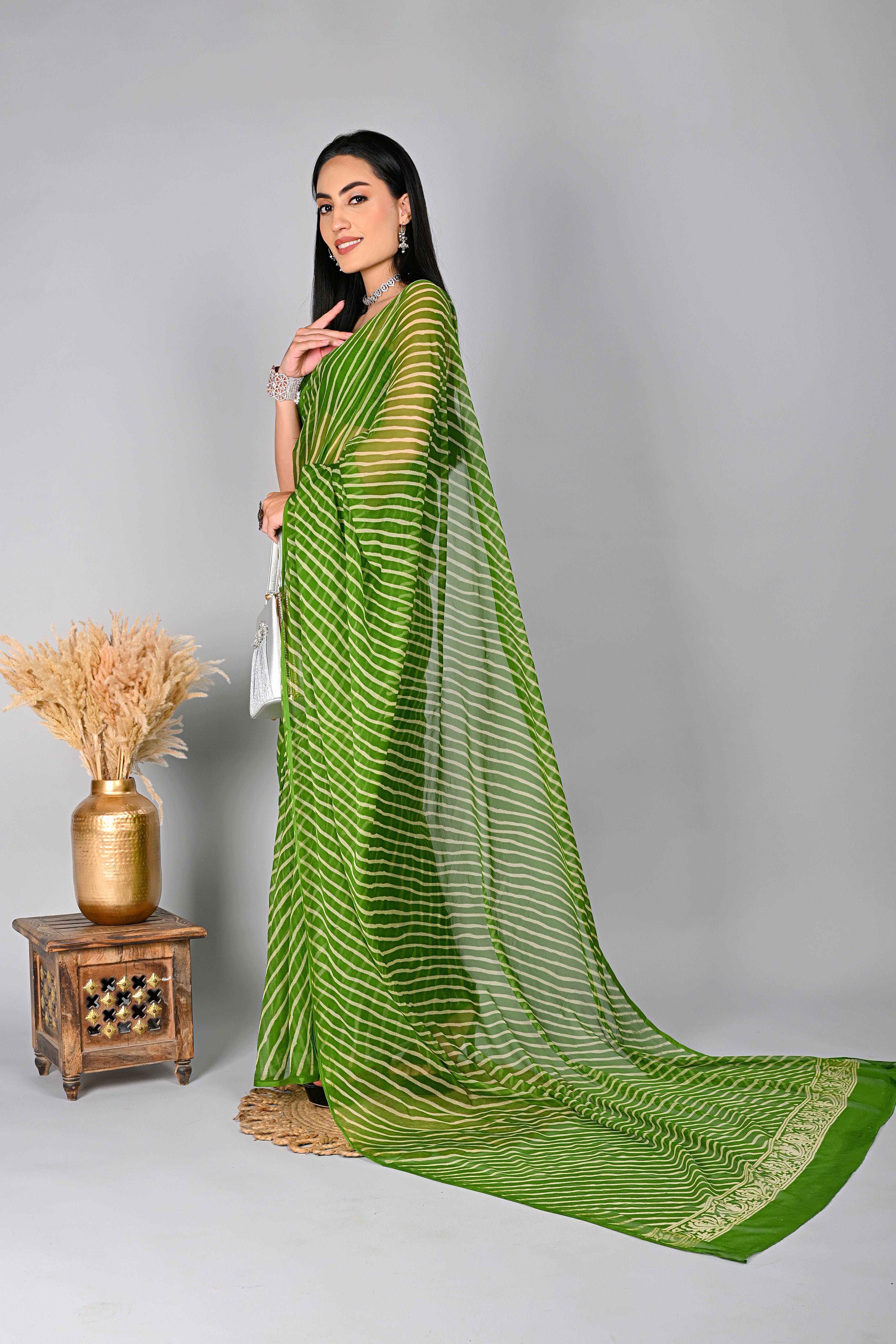 Timeless Green Leheriya Chiffon Saree