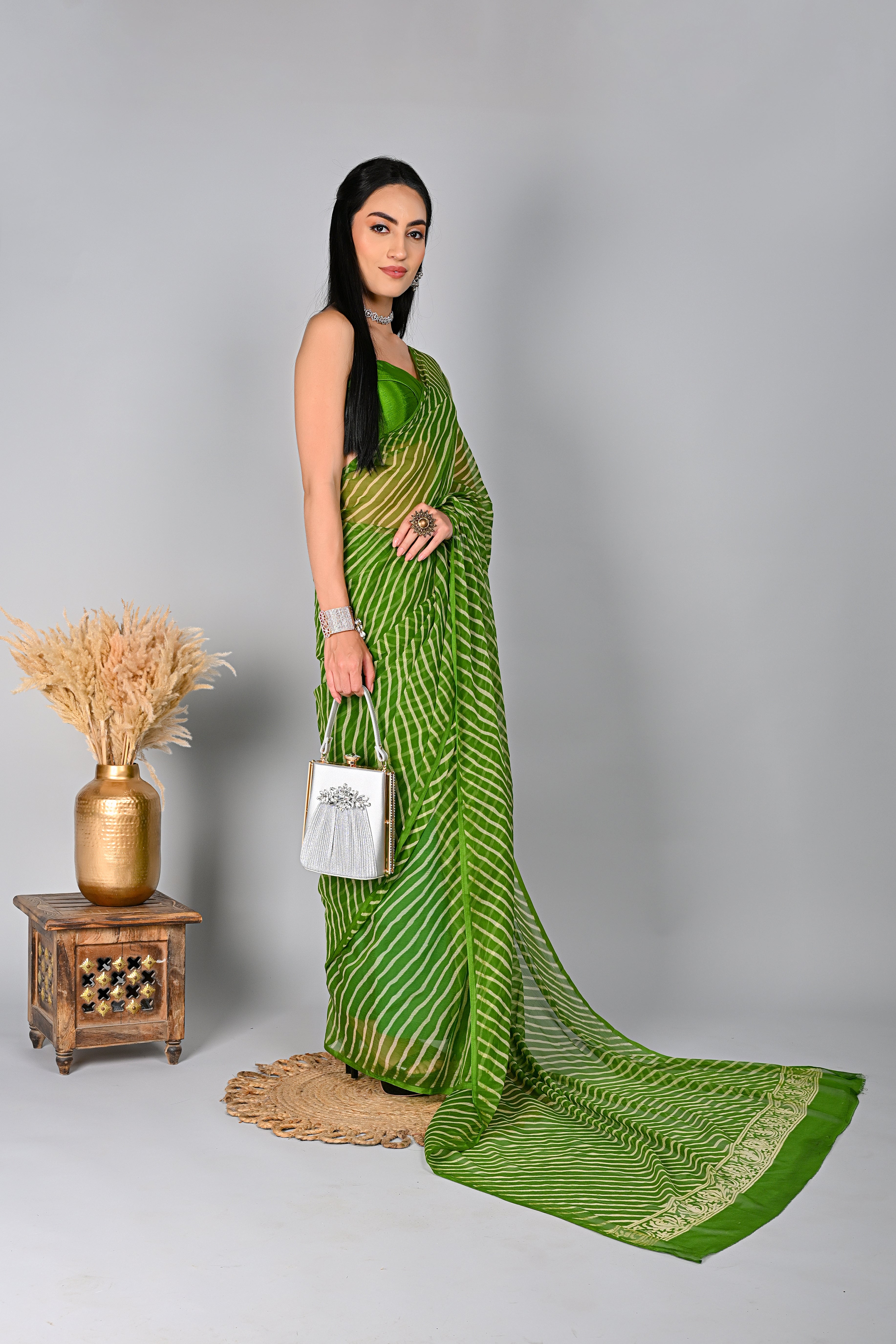 Timeless Green Leheriya Chiffon Saree