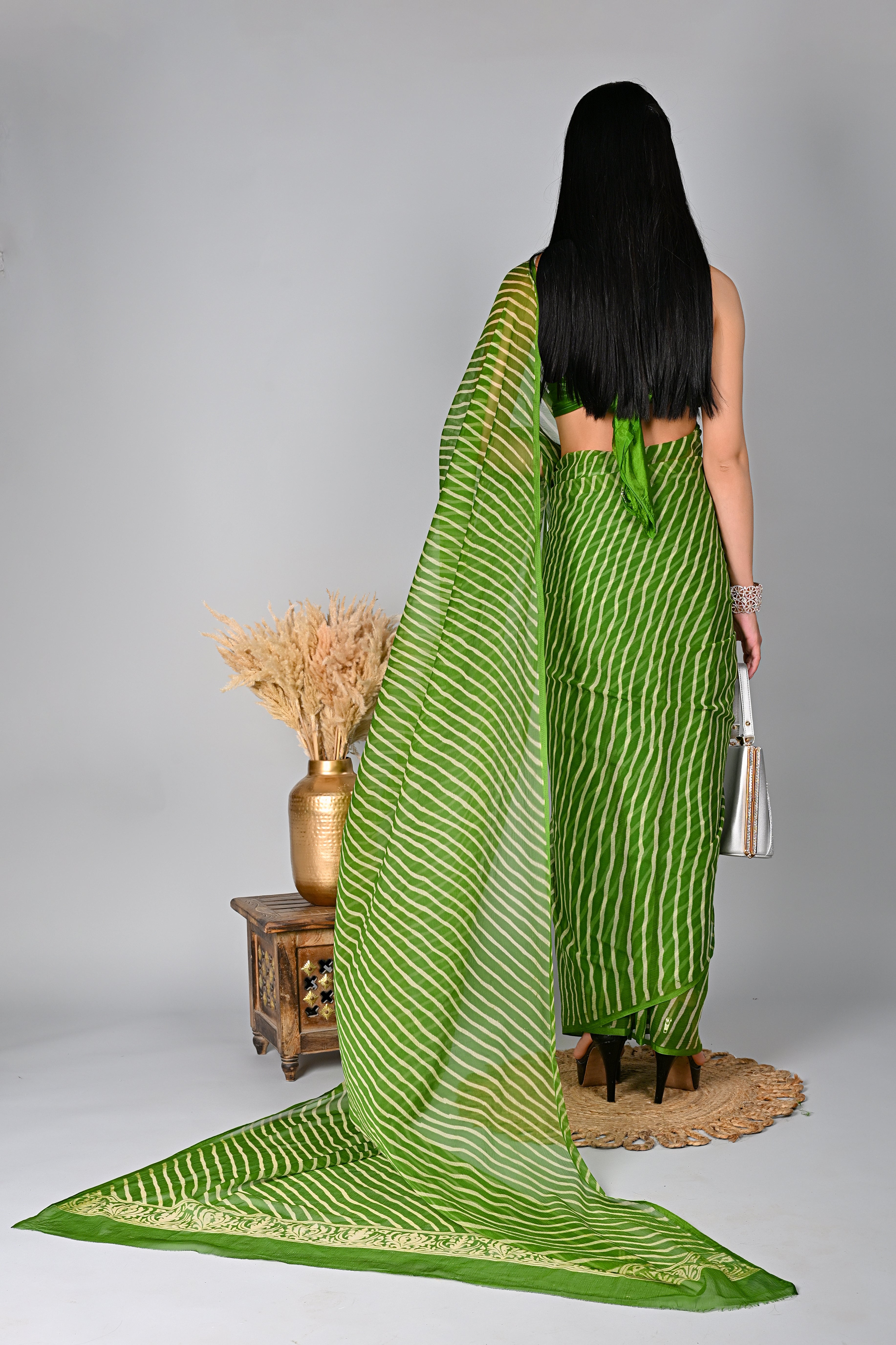 Timeless Green Leheriya Chiffon Saree