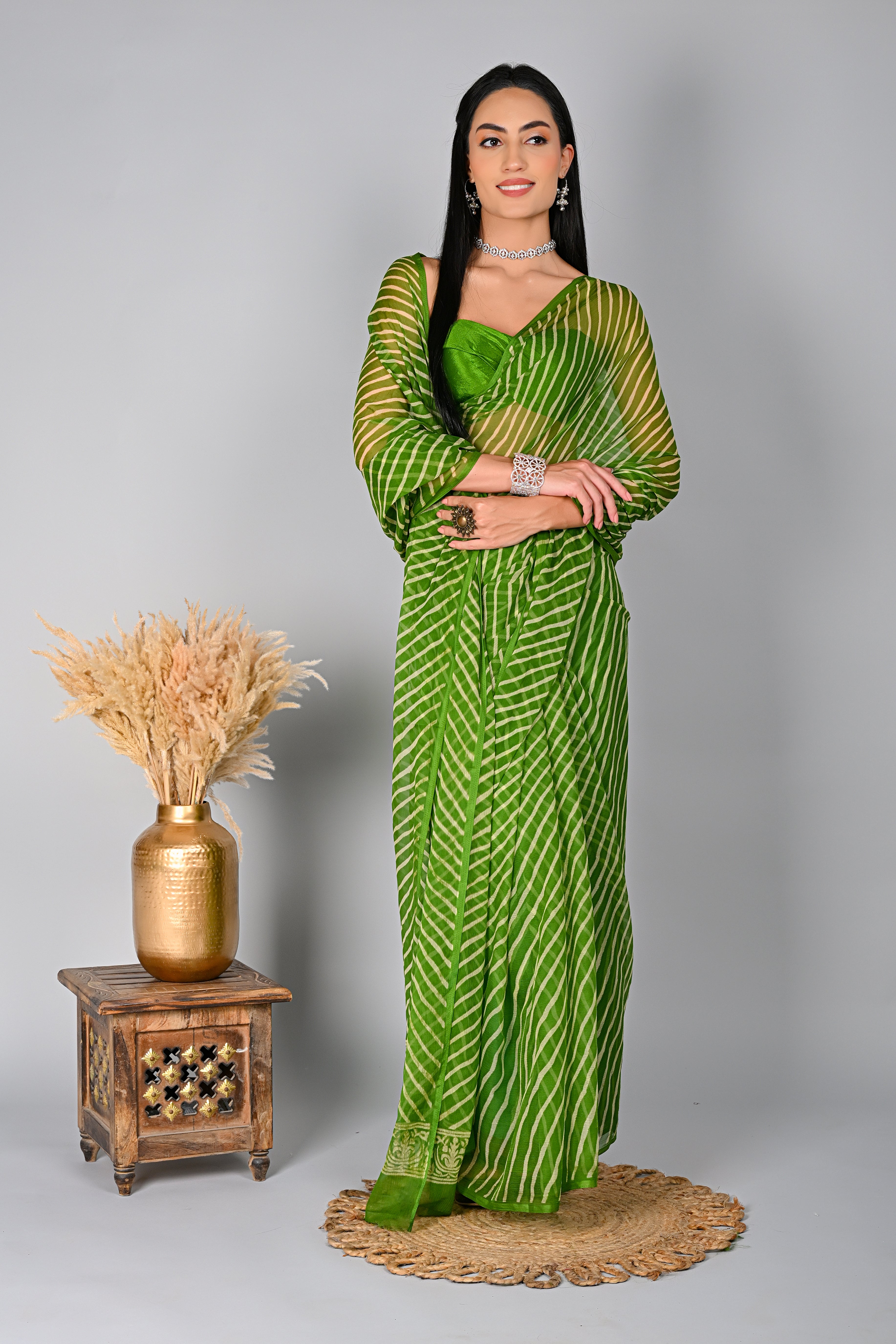 Timeless Green Leheriya Chiffon Saree