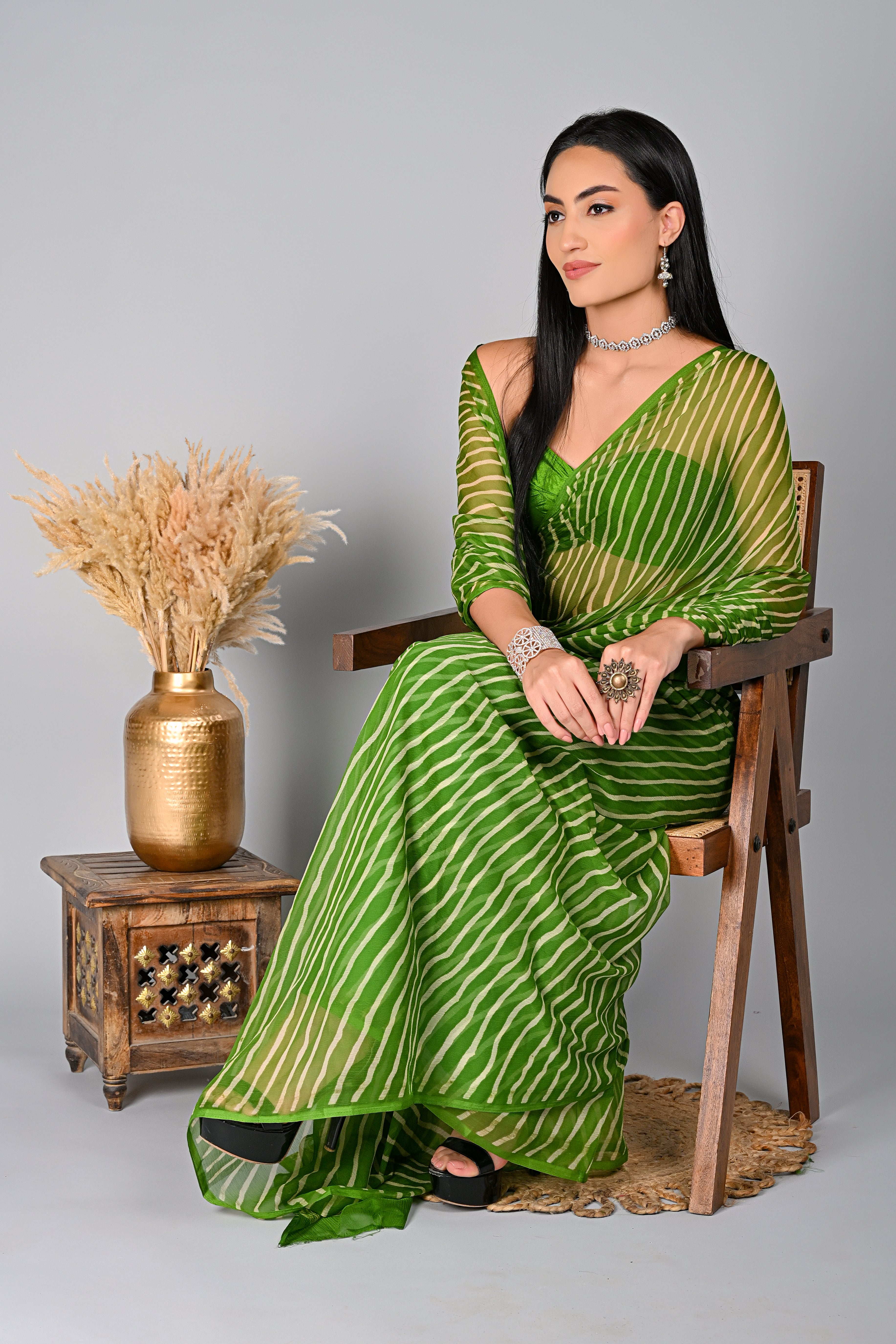 Timeless Green Leheriya Chiffon Saree