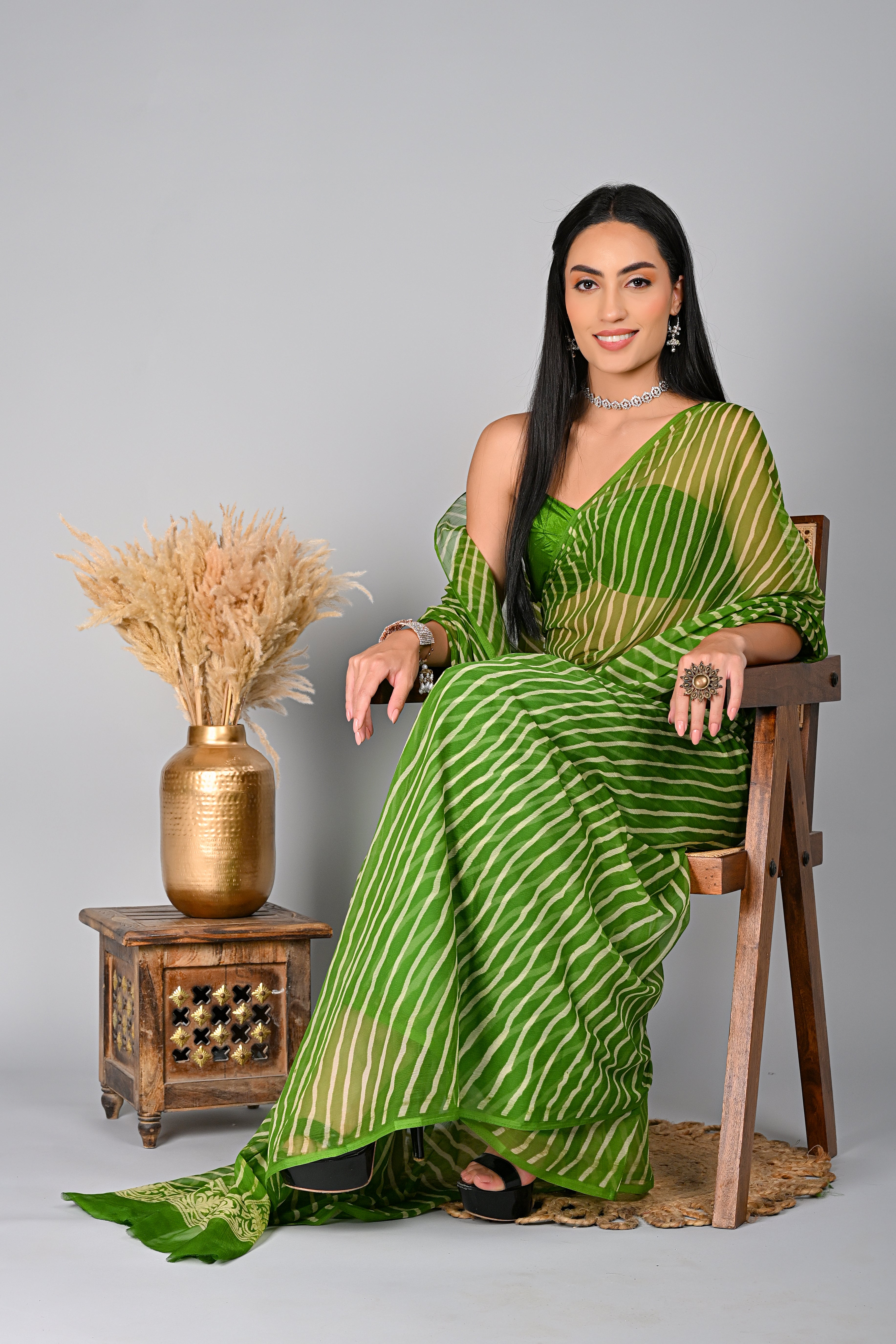 Timeless Green Leheriya Chiffon Saree