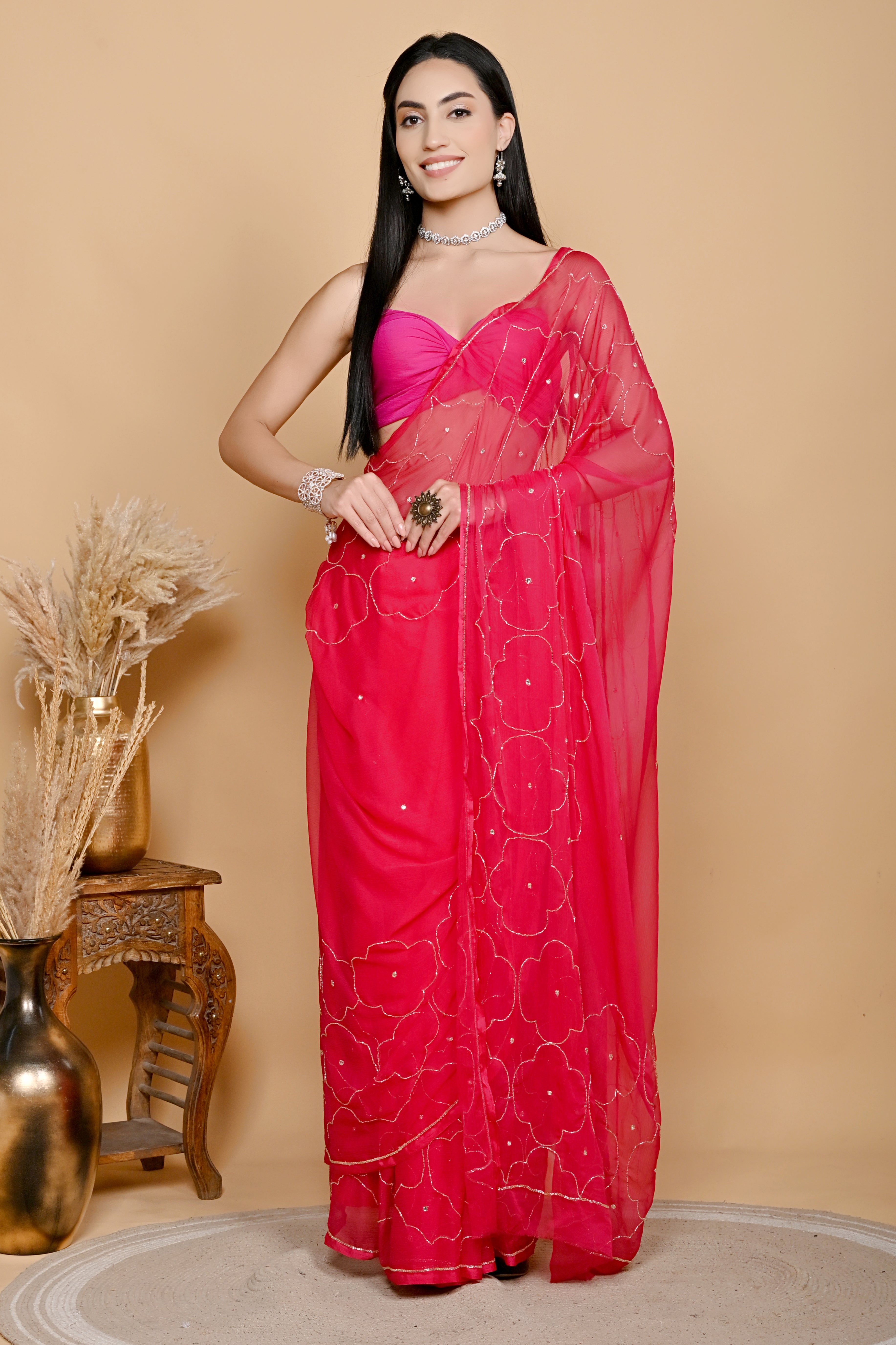 Twinkle Star Embellished Chiffon Saree