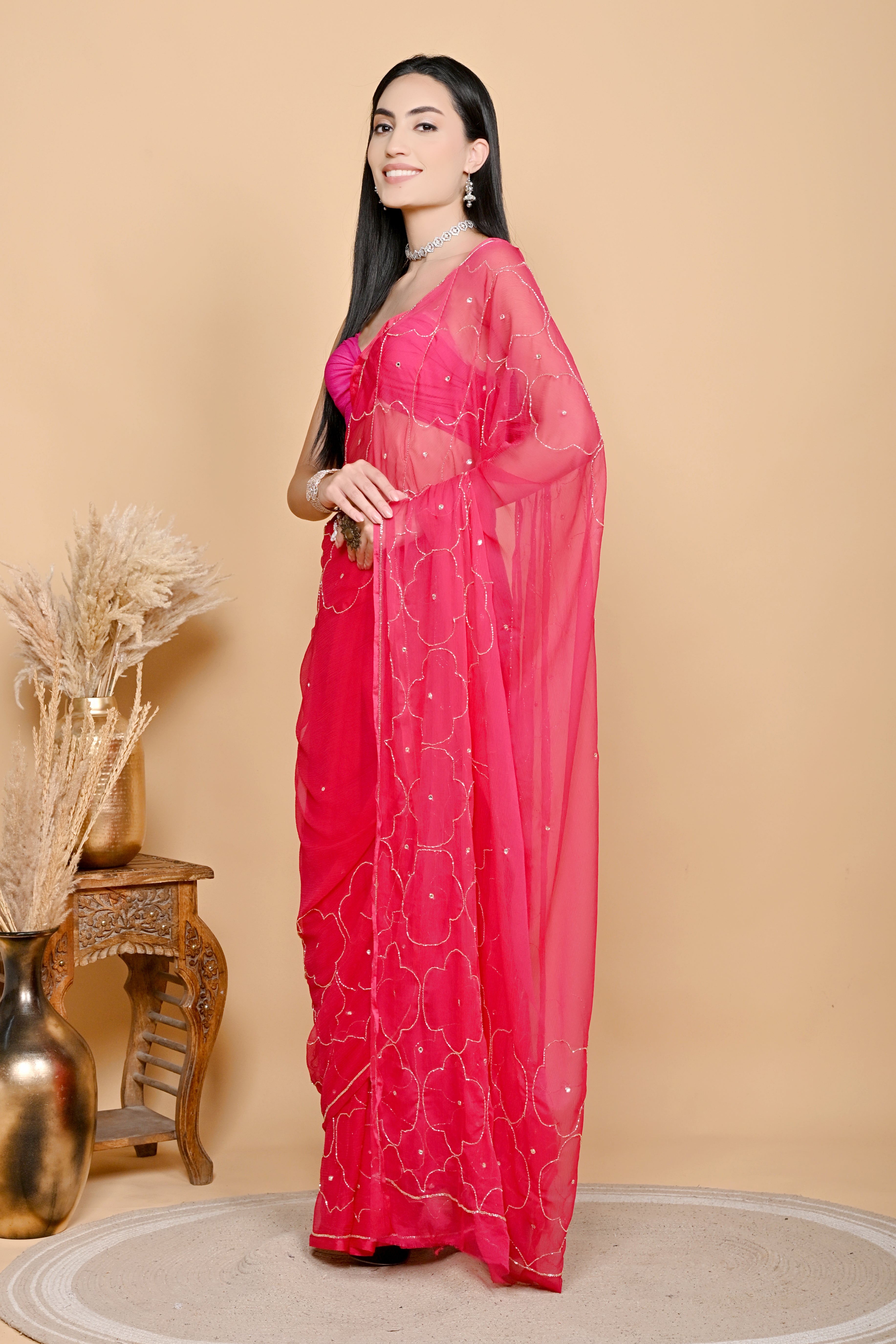 Twinkle Star Embellished Chiffon Saree