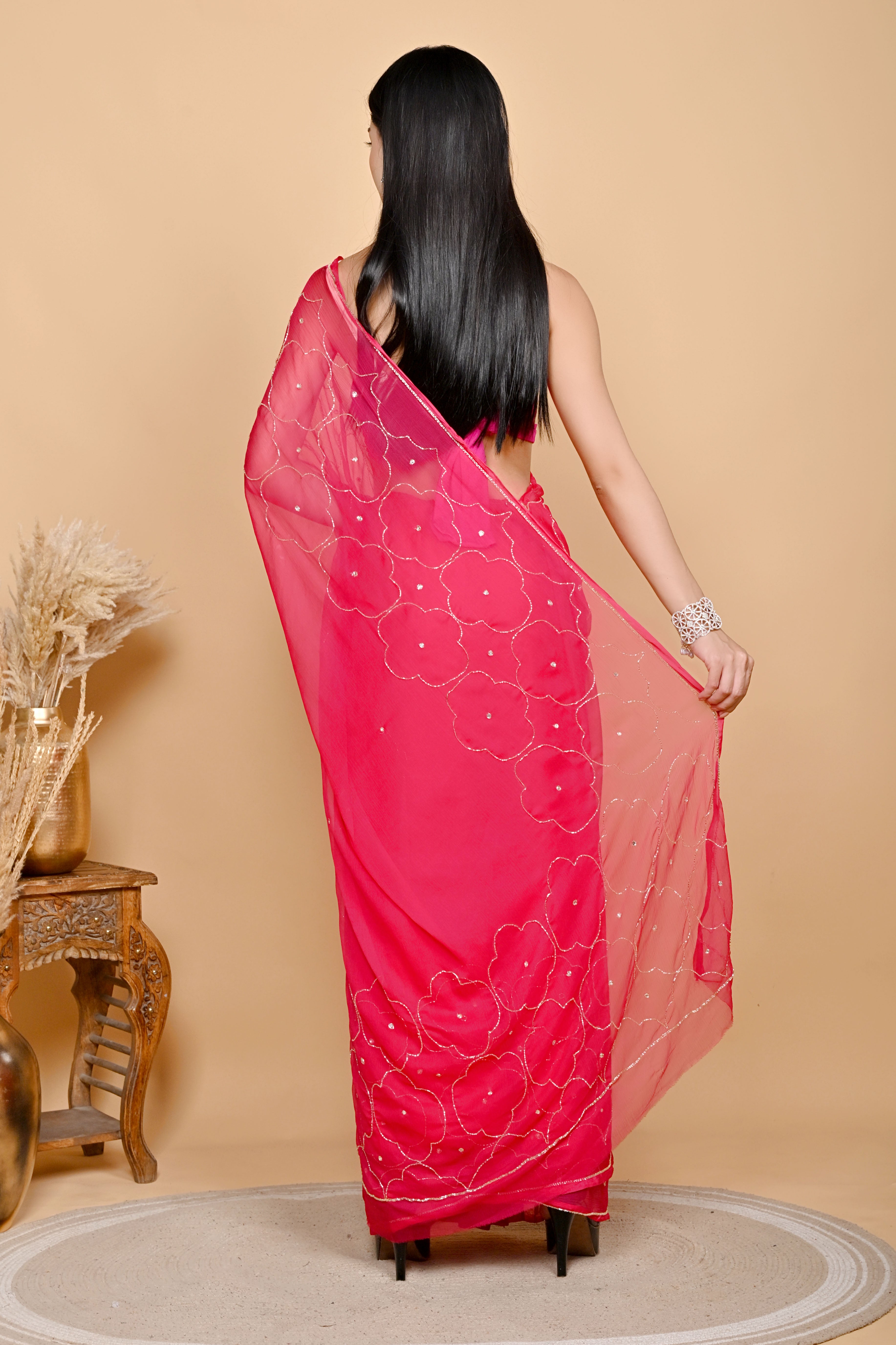 Twinkle Star Embellished Chiffon Saree